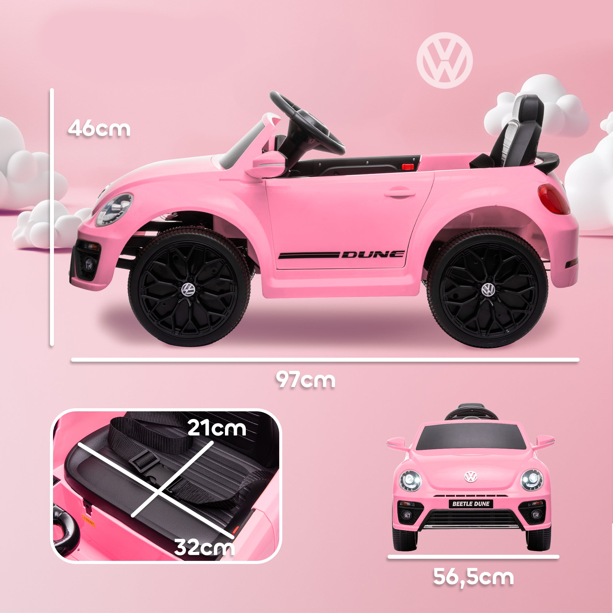 AIYAPLAY Elektro-Kinderfahrzeug, VW Käfer, 3-5 km/h, mit Fernbedienung & Musik, Rosa