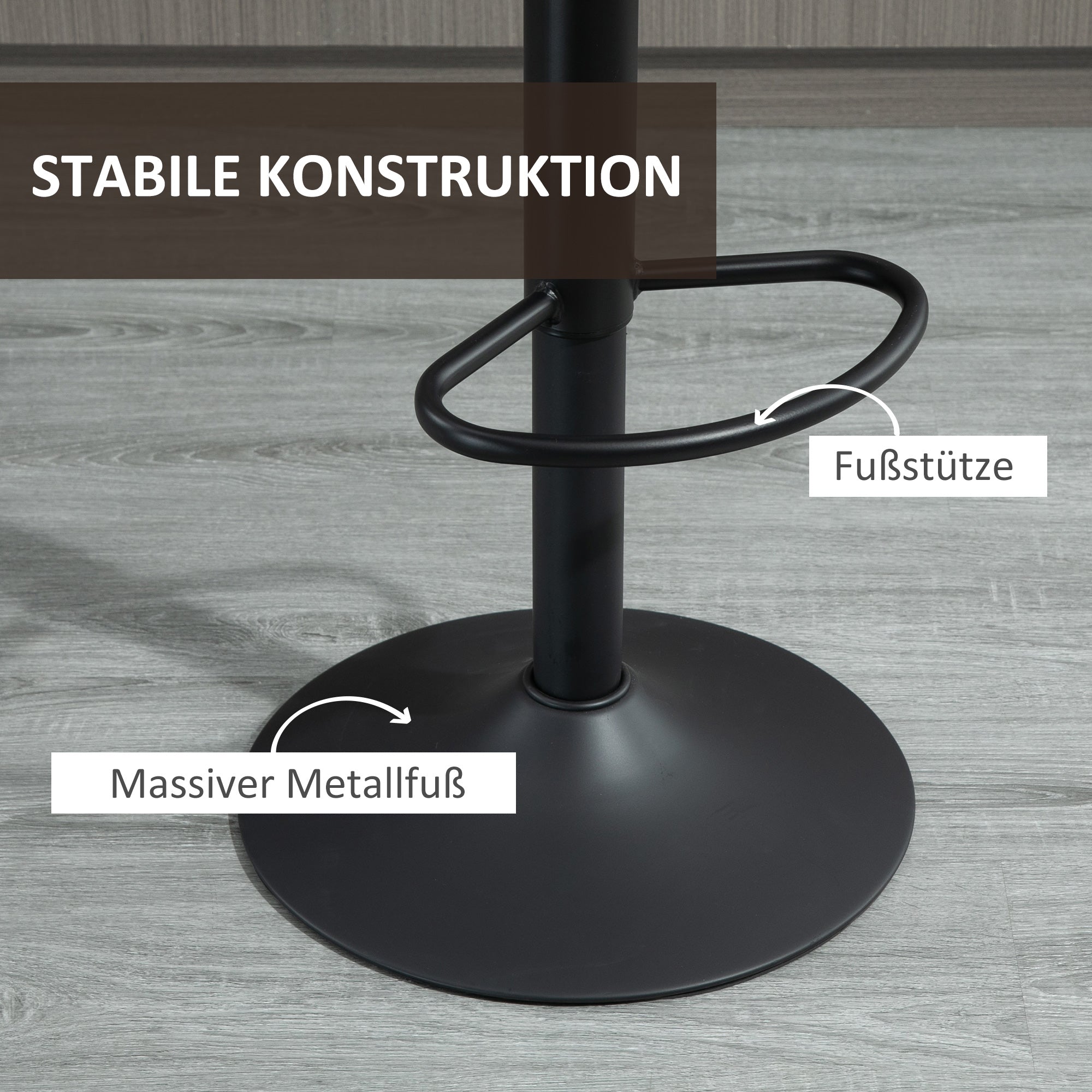 HOMCOM 2er-Set Barhocker im Retrodesign, inkl. Fußstütze, höhenverstellbar, Gaslift, Braun + Schwarz
