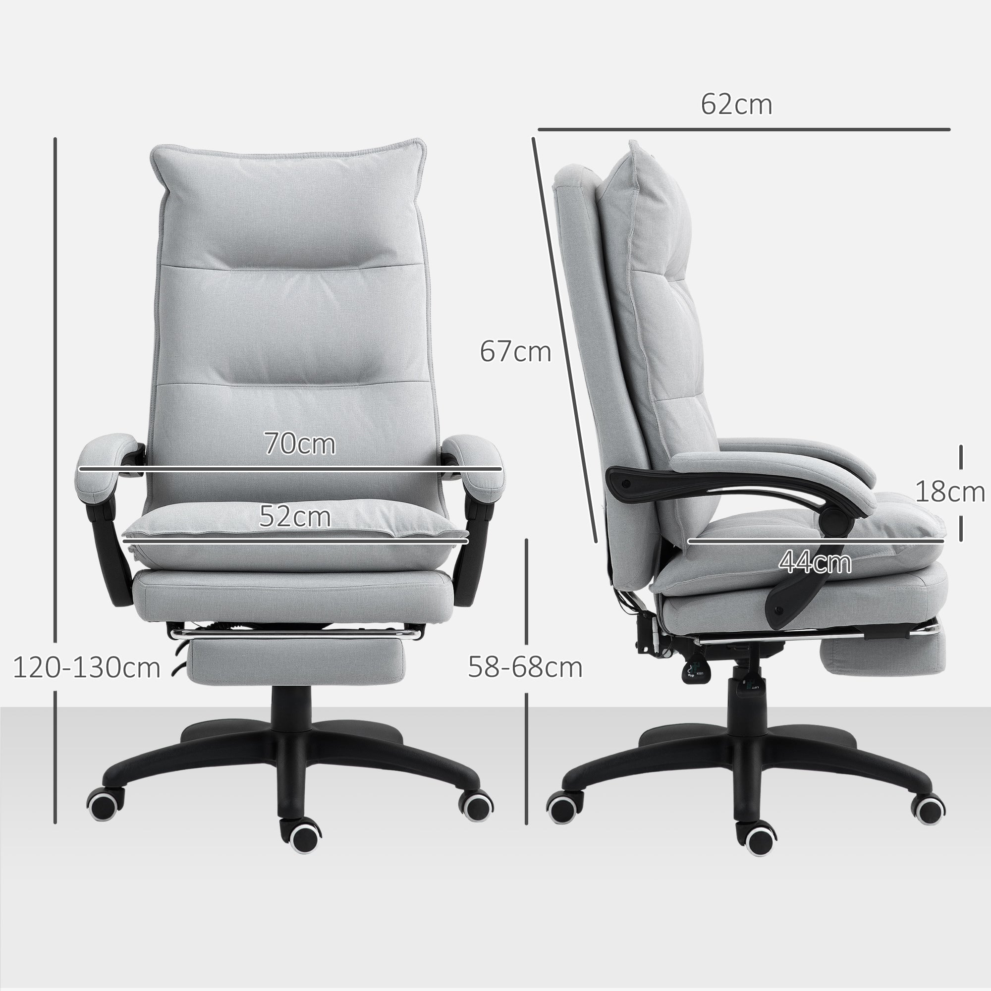 Vinsetto Massage-Bürostuhl, Schreibtischsessel mit Massagefunktion, höhenverstellbarer, ergonomischer Drehstuhl, Nylon, Hellgrau