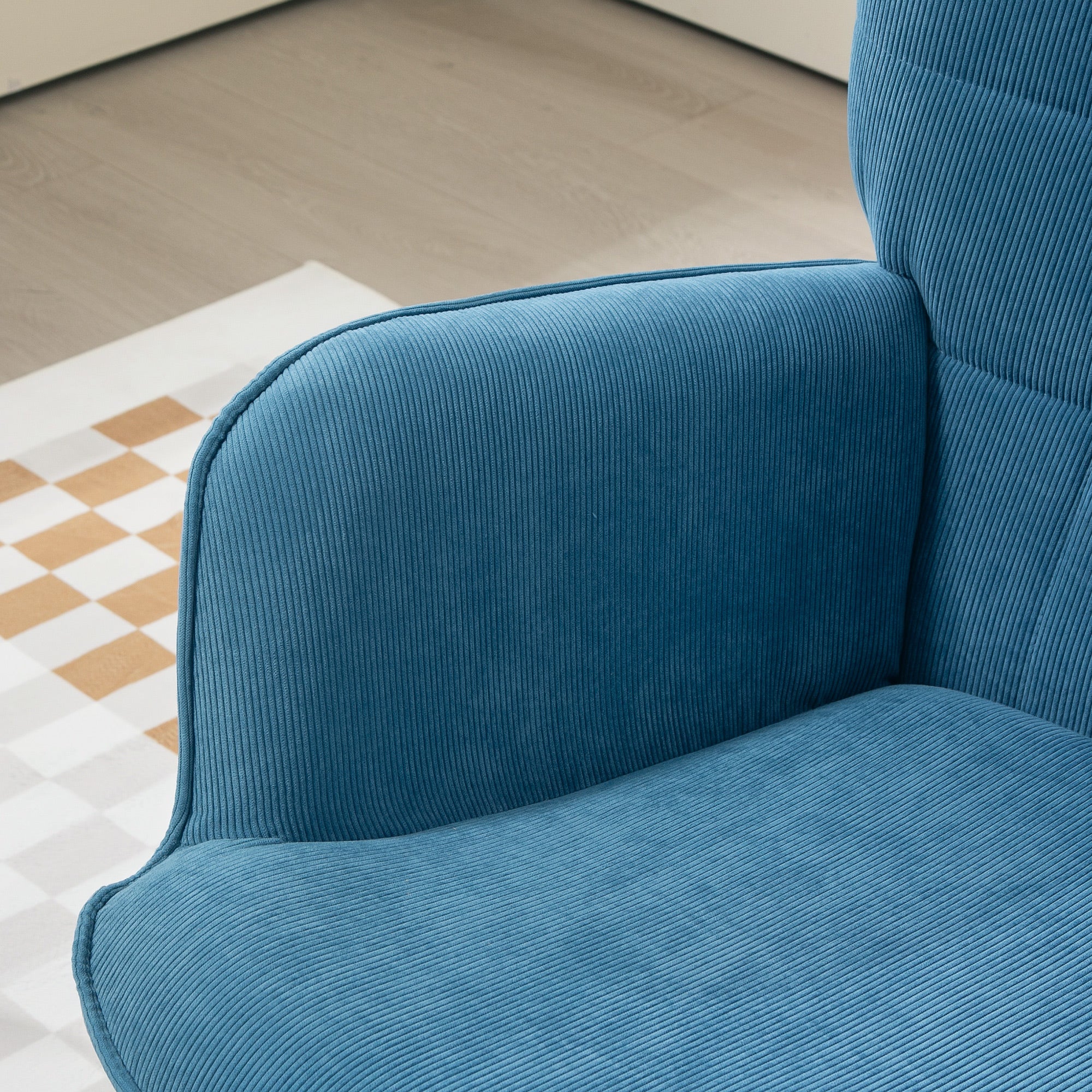 HOMCOM Akzentsessel mit Hocker, Relaxsessel in Cord-Optik, Armlehnstuhl mit Holzbeinen, für Wohnzimmer, Blau
