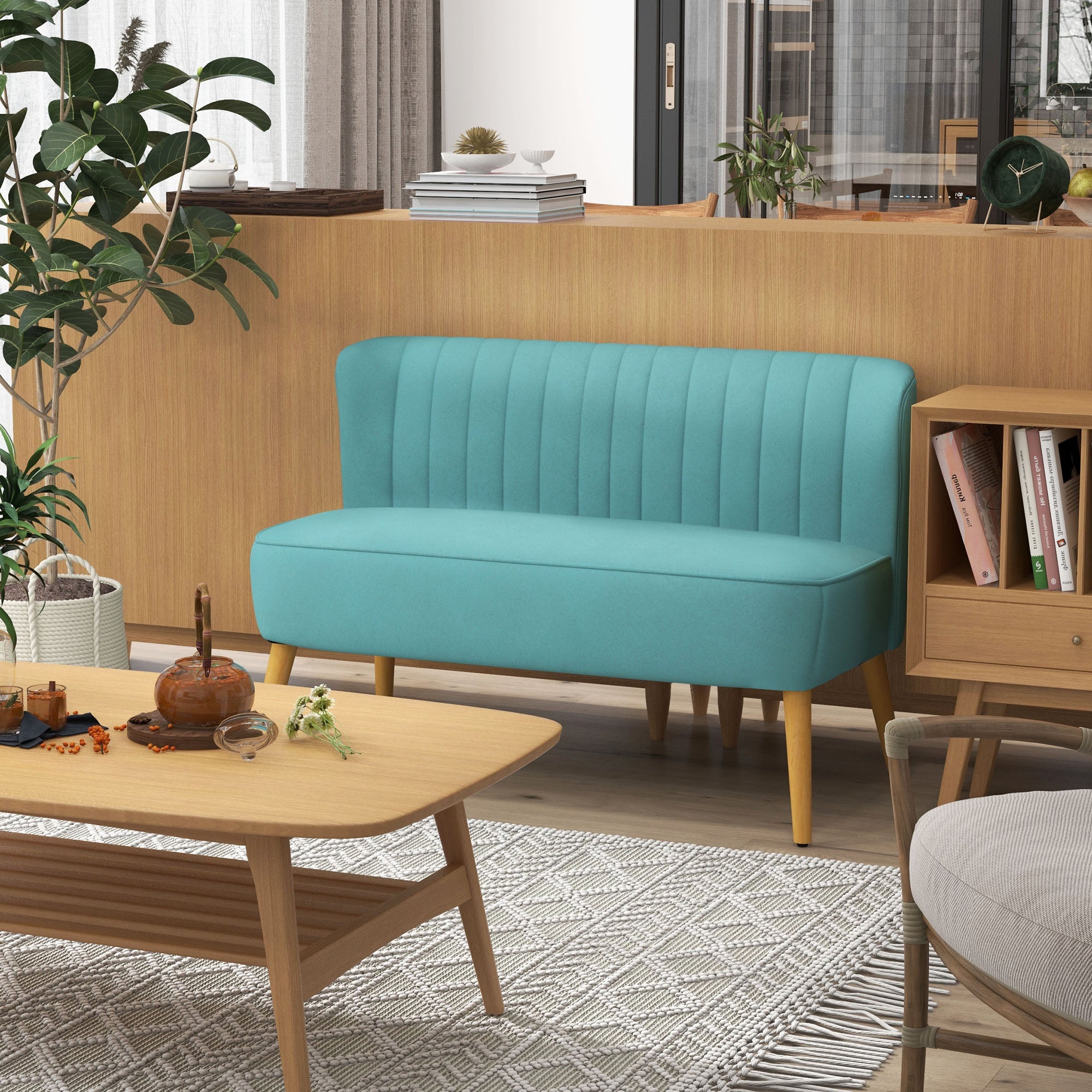 HOMCOM Sofa Retrodesign 2-Sitzer-Sofa, Holzbeine, 117 cm x 56,5 cm x 77 cm, Grün