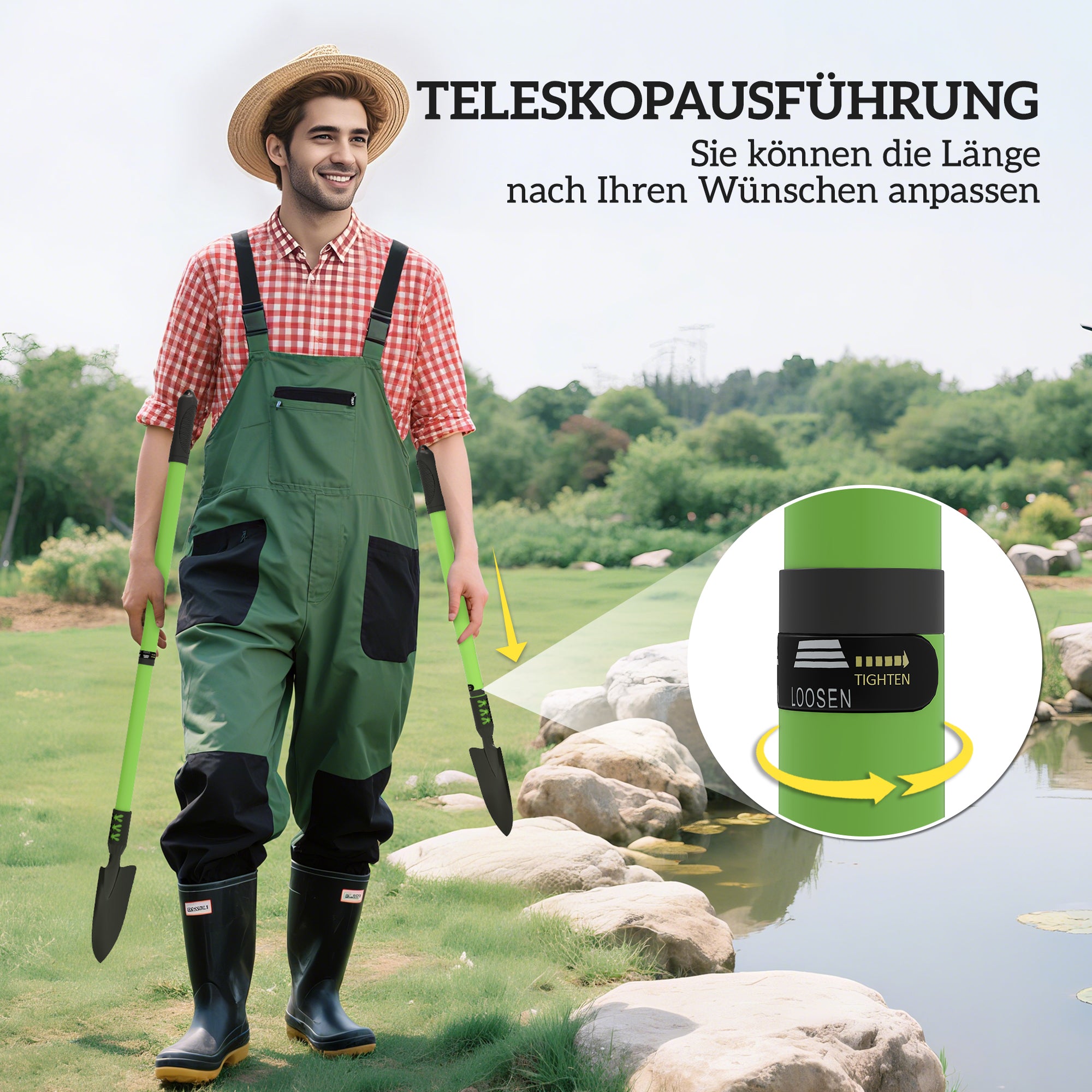 Outsunny Gartenwerkzeug-Set 4 Stück Gartengeräte-Set mit Schaufel Gartenhacke Gartenrechen Laubrechen Grün
