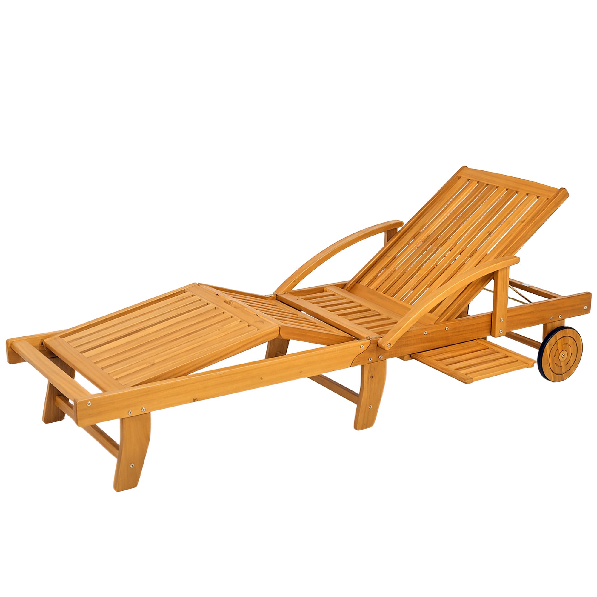 Outsunny Sonnenliege Holz klappbar Gartenliege mit Seitentisch, Rolle, 4-Fach verstellbare Rückenlehne Teak
