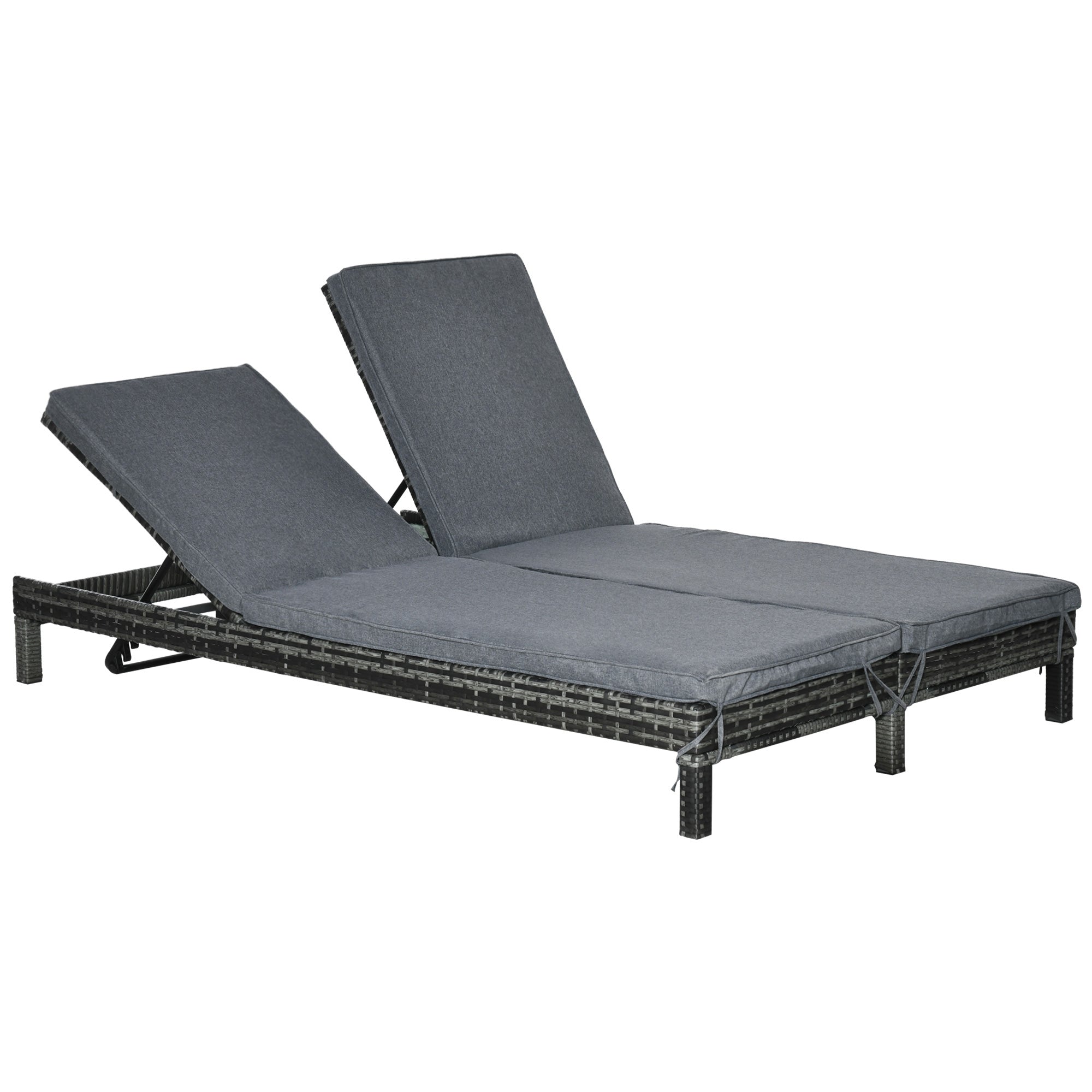 Outsunny Polyrattan Sonnenliege für 2 Personen 5-fach verstellbar