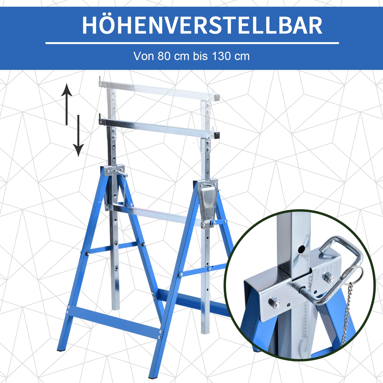 HOMCOM 2 x Gerüstbock Unterstellbock Klappbock höhenverstellbar bis 200kg Stahl Blau 68 x 58 x 80-130 cm
