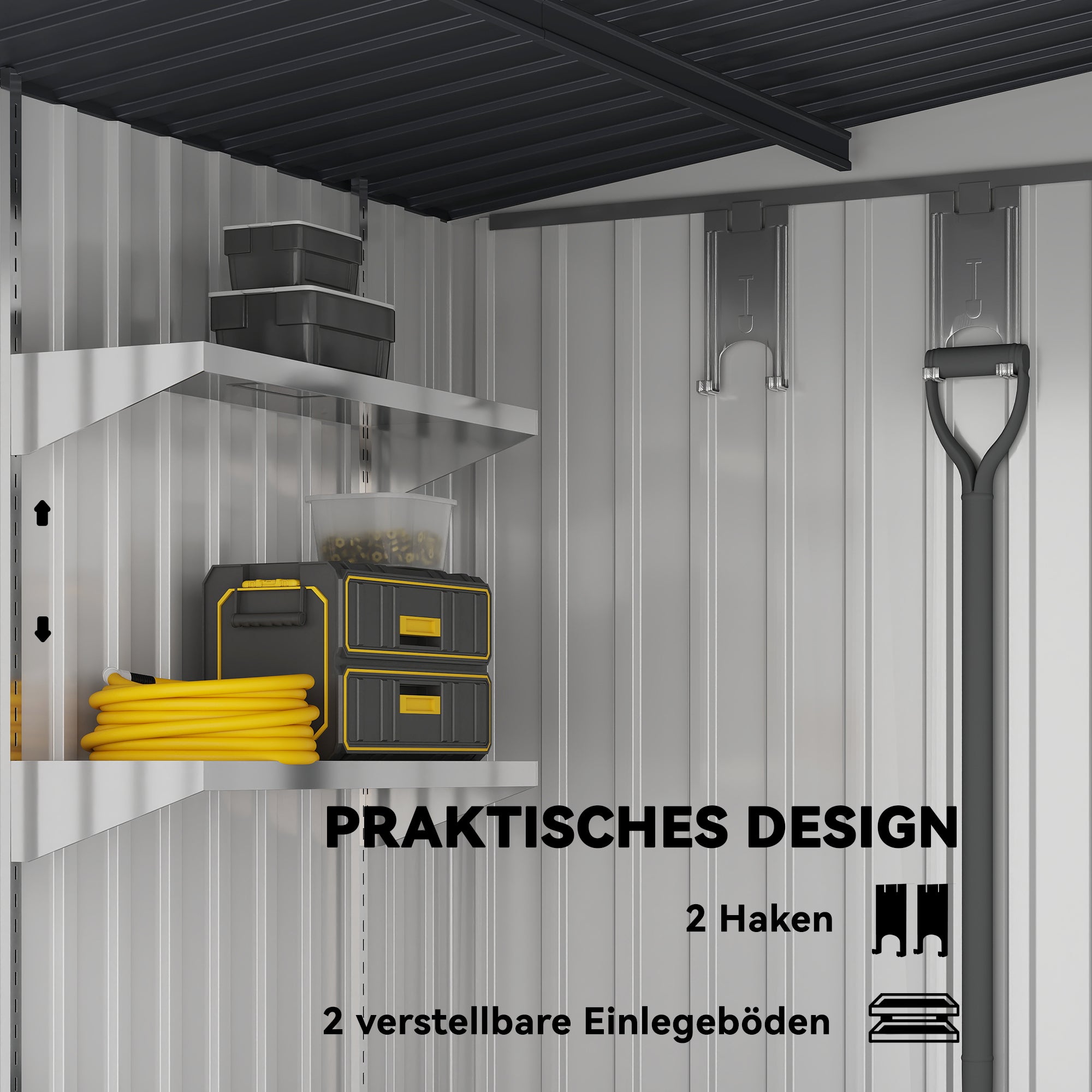Outsunny Metall Gerätehaus 2,81m² 154x206,5x181 cm Geräteschuppen mit Pultdach Fundament
