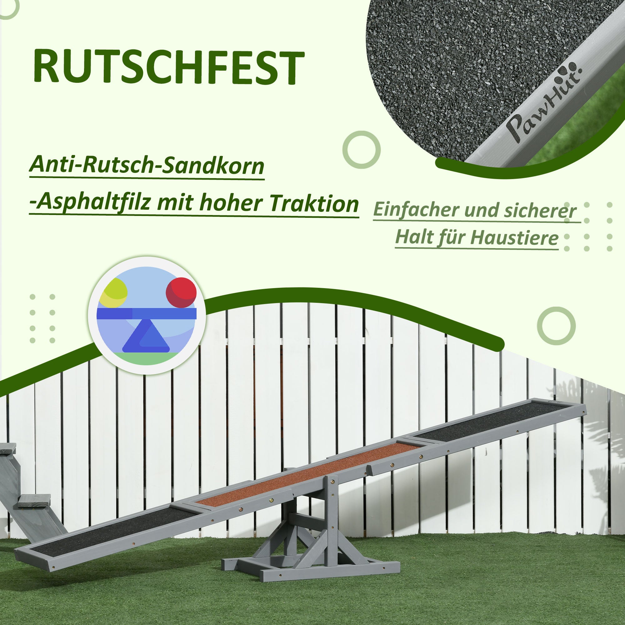 PawHut Hundewippe Aqulity-Wippe Hundesportwippe, 180 x 30 x 30 cm, Grau + Braun