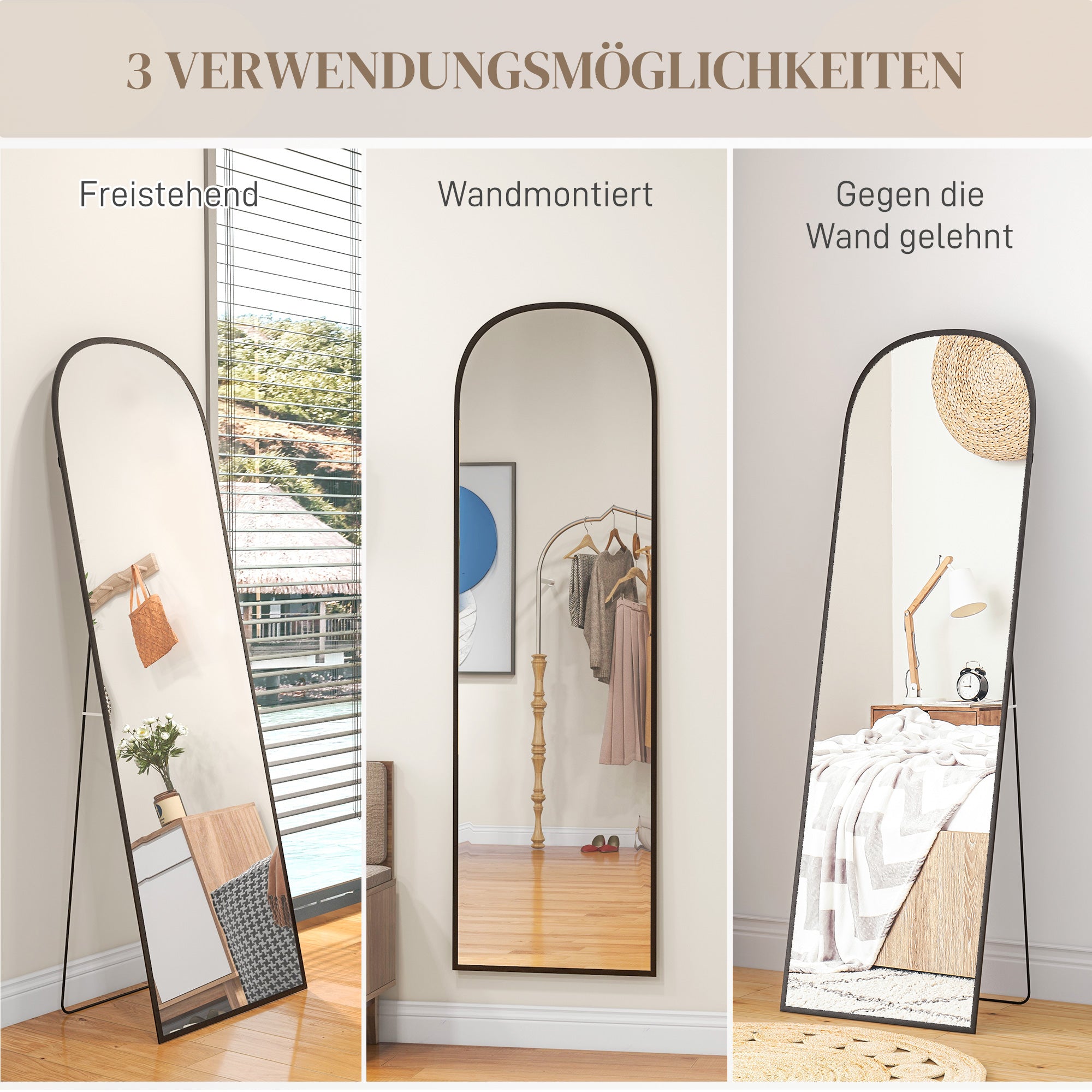 HOMCOM Standspiegel Ganzkörperspiegel großer Spiegel, modernes Design, 50 cm x 1,5 cm x 161,5 cm, Schwarz