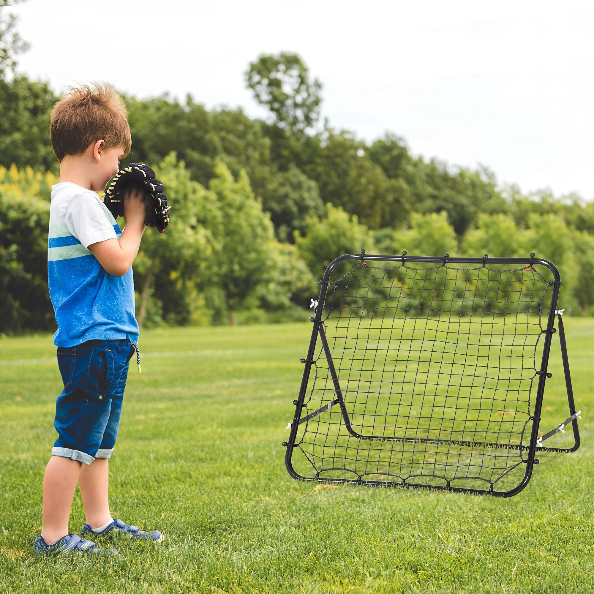 HOMCOM Rebounder für Fußball, Prellwand Rebound Netz, Metallrohr mit PE-Gewebe, Kickback Rückprallwand für Baseball Basketball, Fußballtor für Jugendliche Training 96x80x96cm, Schwarz