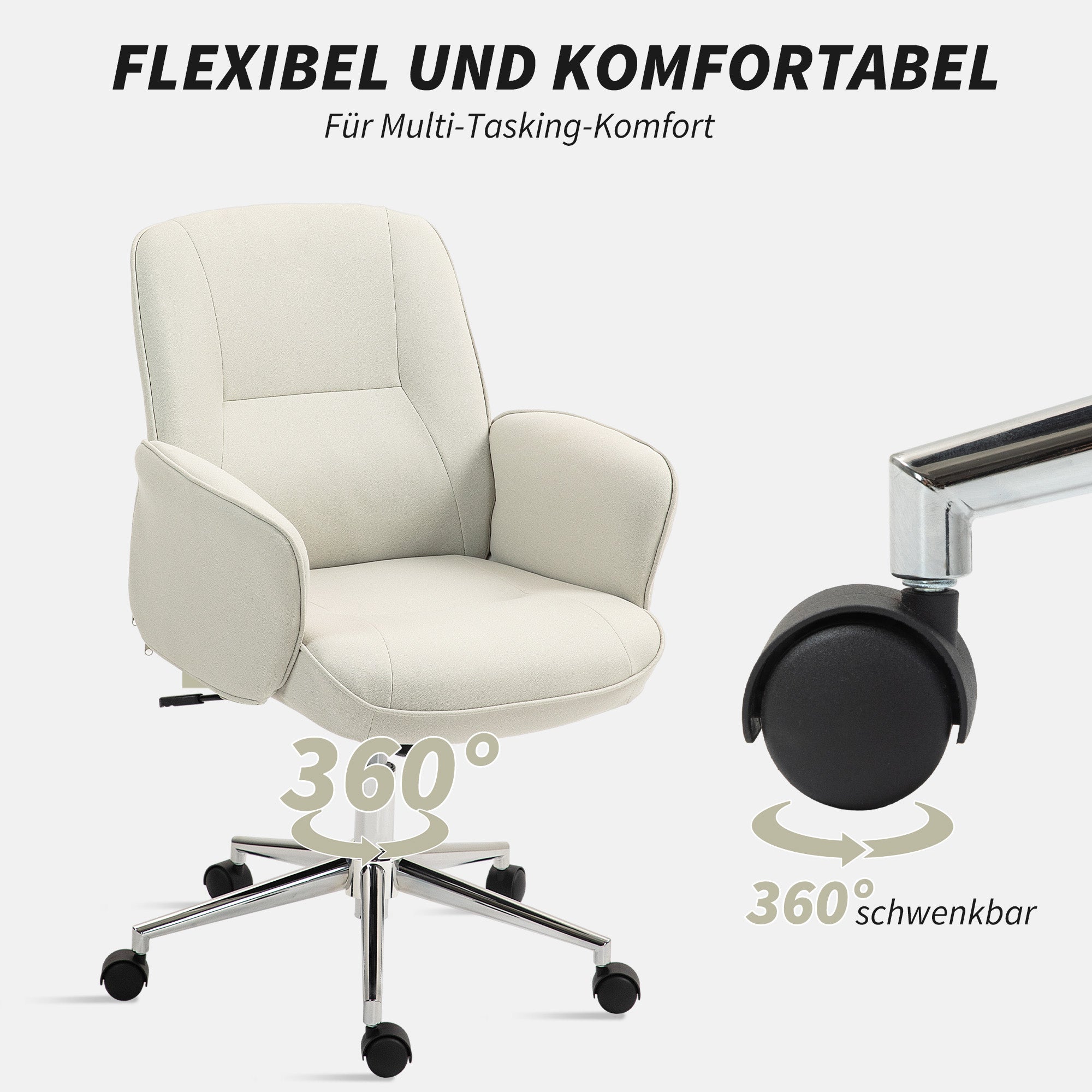 Vinsetto Bürostuhl, höhenverstellbar, atmungsaktiver Bezug, Wippfunktion, bis 120 kg, Cremeweiß