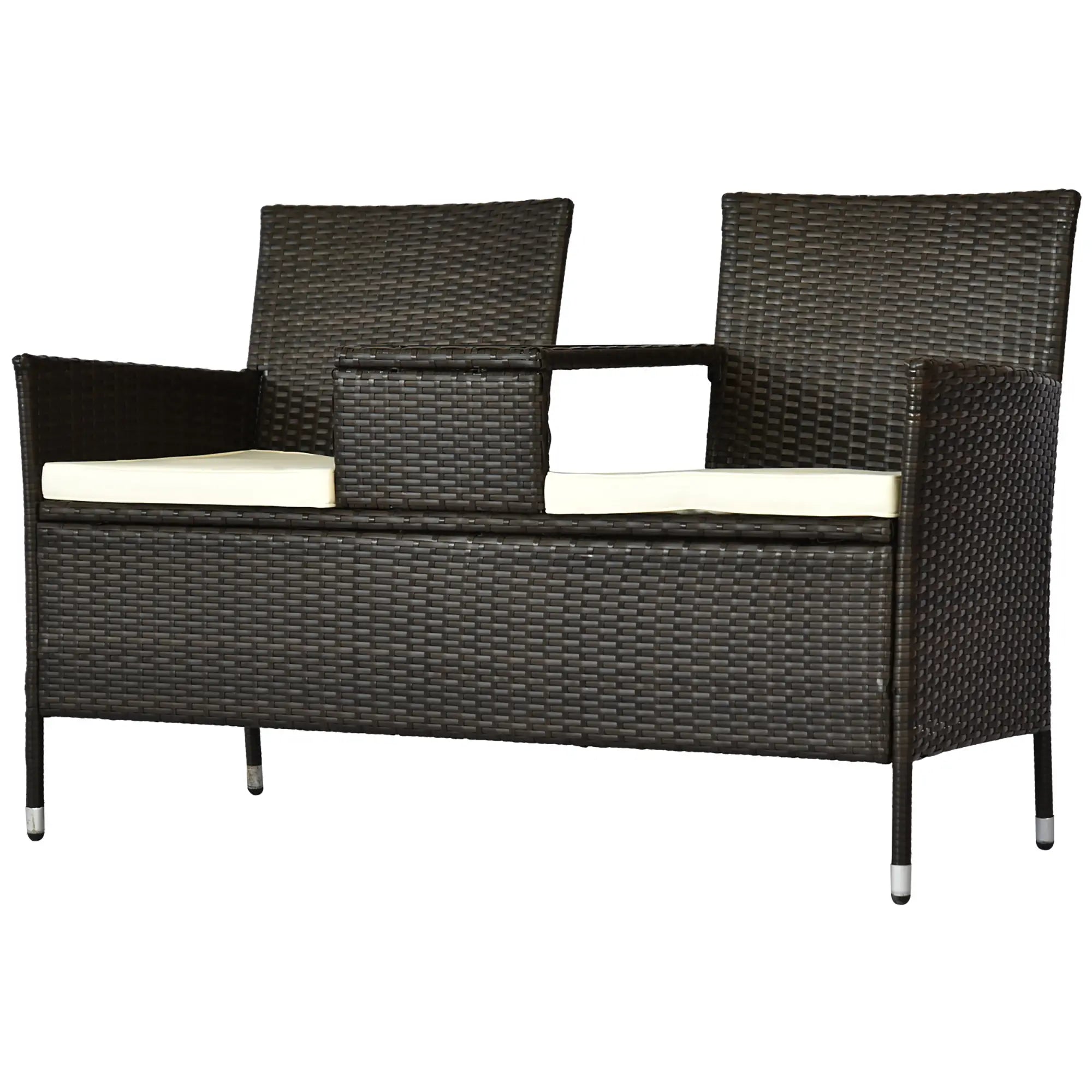 Outsunny Gartenbank 2-Sitzer mit Tisch Polyrattan Outdoor