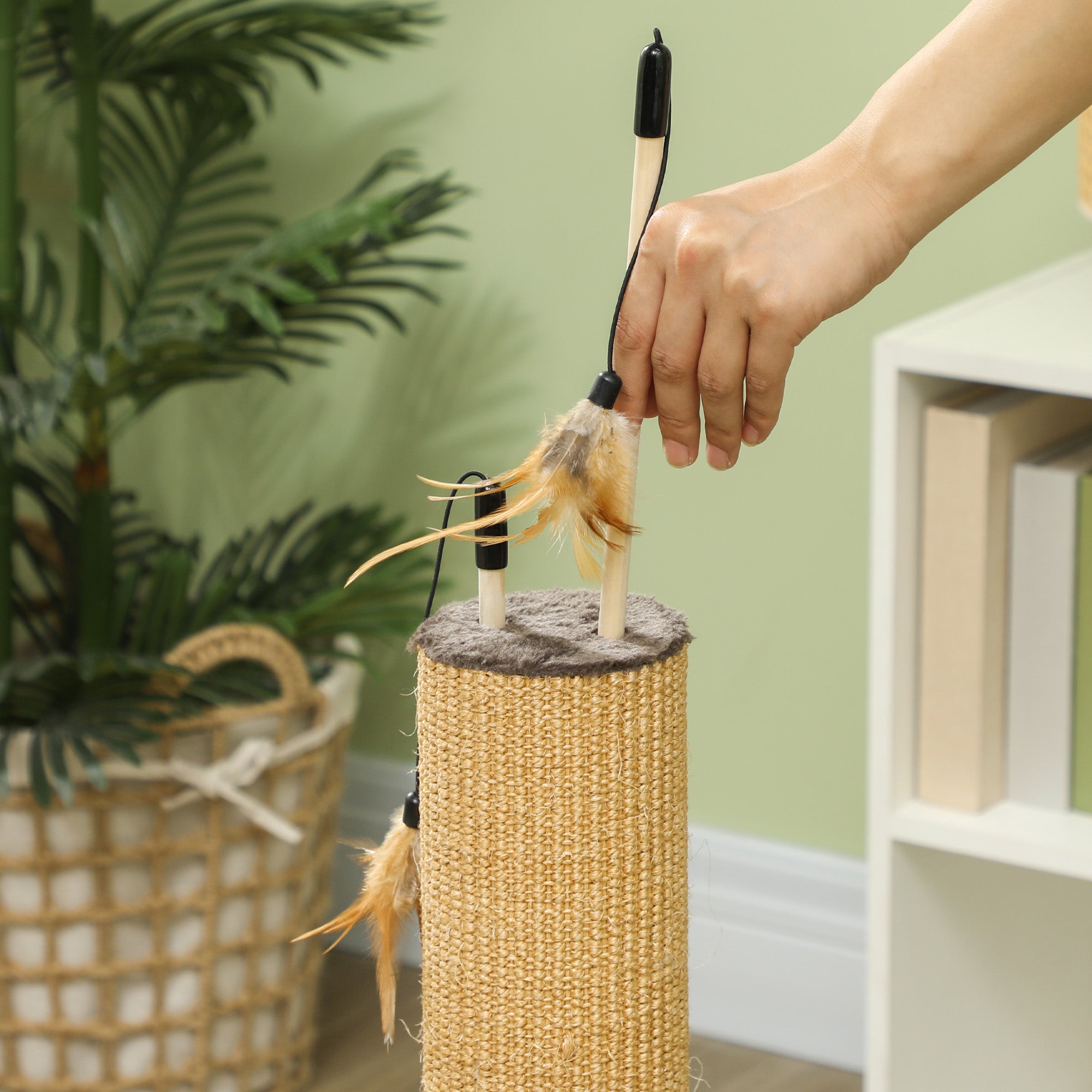 PawHut 78 cm 2-in-1 Katzenkratzpfosten mit 3 Spielzeugfedern, Braun