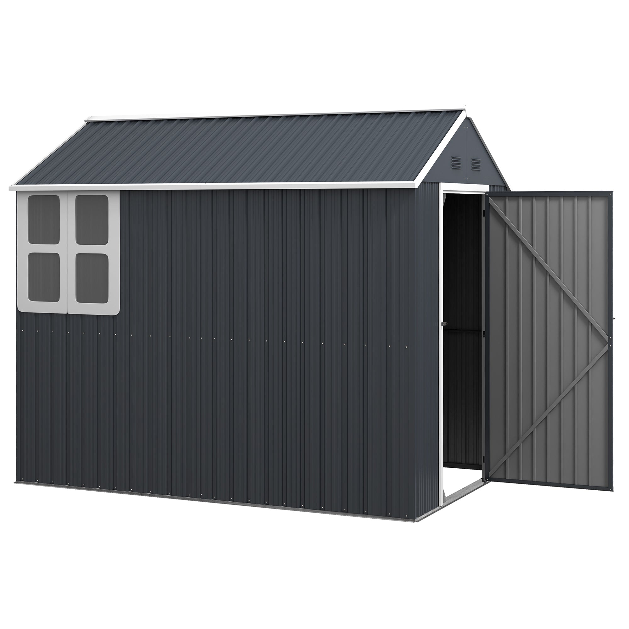Outsunny Gartenschuppen, Metallgerätehaus, Doppeltür, Fenster, 259x172x222 cm, Grau/Weiß