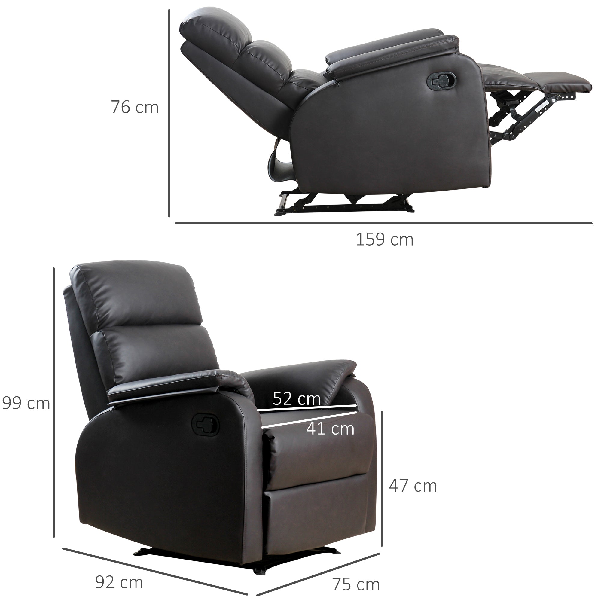 HOMCOM Relaxsessel Fernsehsessel Couch-Sessel Liegesessel Winkelschreibtisch mit CPU-Ständer verstellbar ergonomisch Kunstleder Stahl Braun 75 x 92 x 99 cm