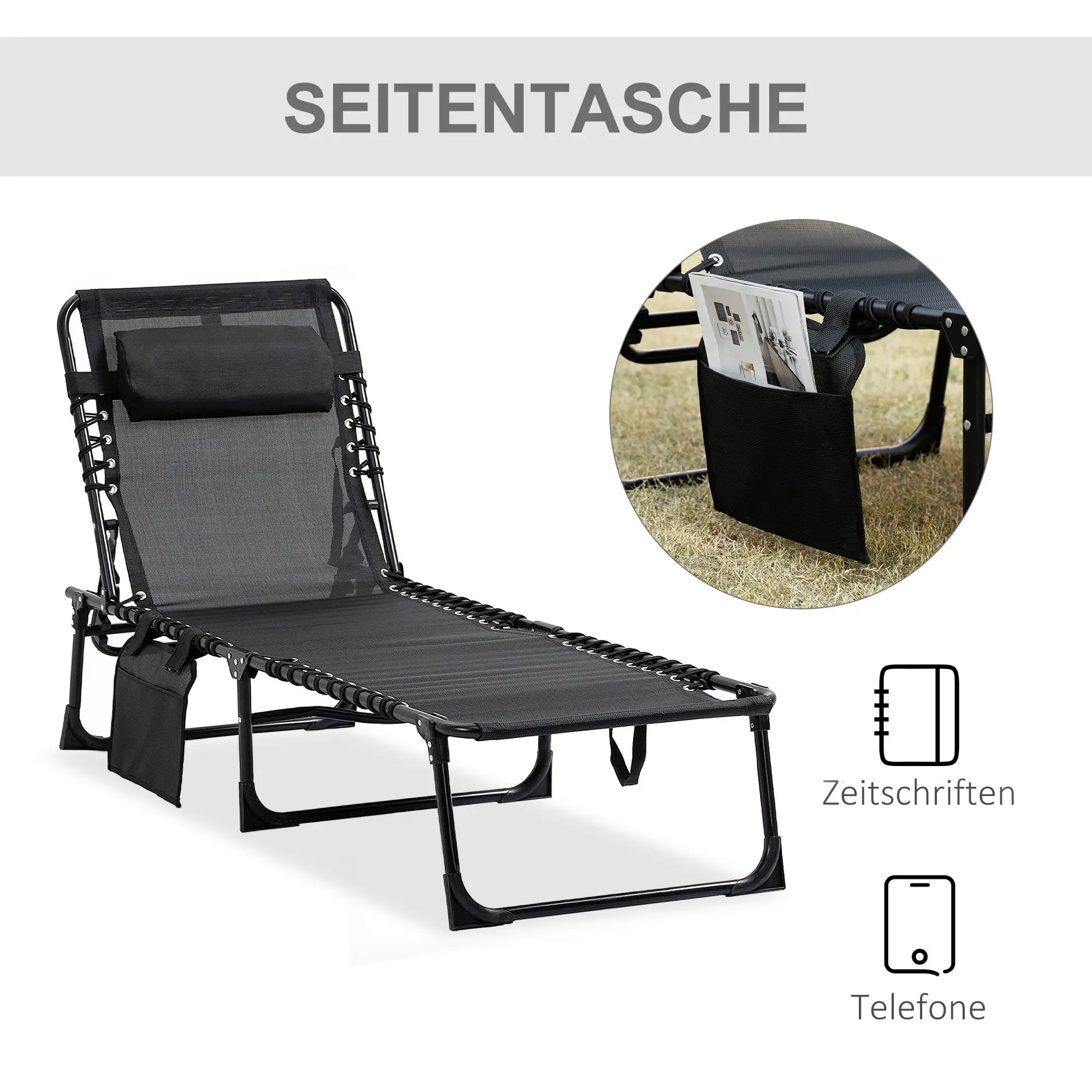Outsunny klappbare Sonnenliege 185x58x30?cm Schwarz
