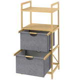HOMCOM Bambus-Wäscheregal, mit 2 Wäschekörben aus Stoff, offene Ablagen, platzsparend, Naturholz, 44cm x 34cm x 96cm