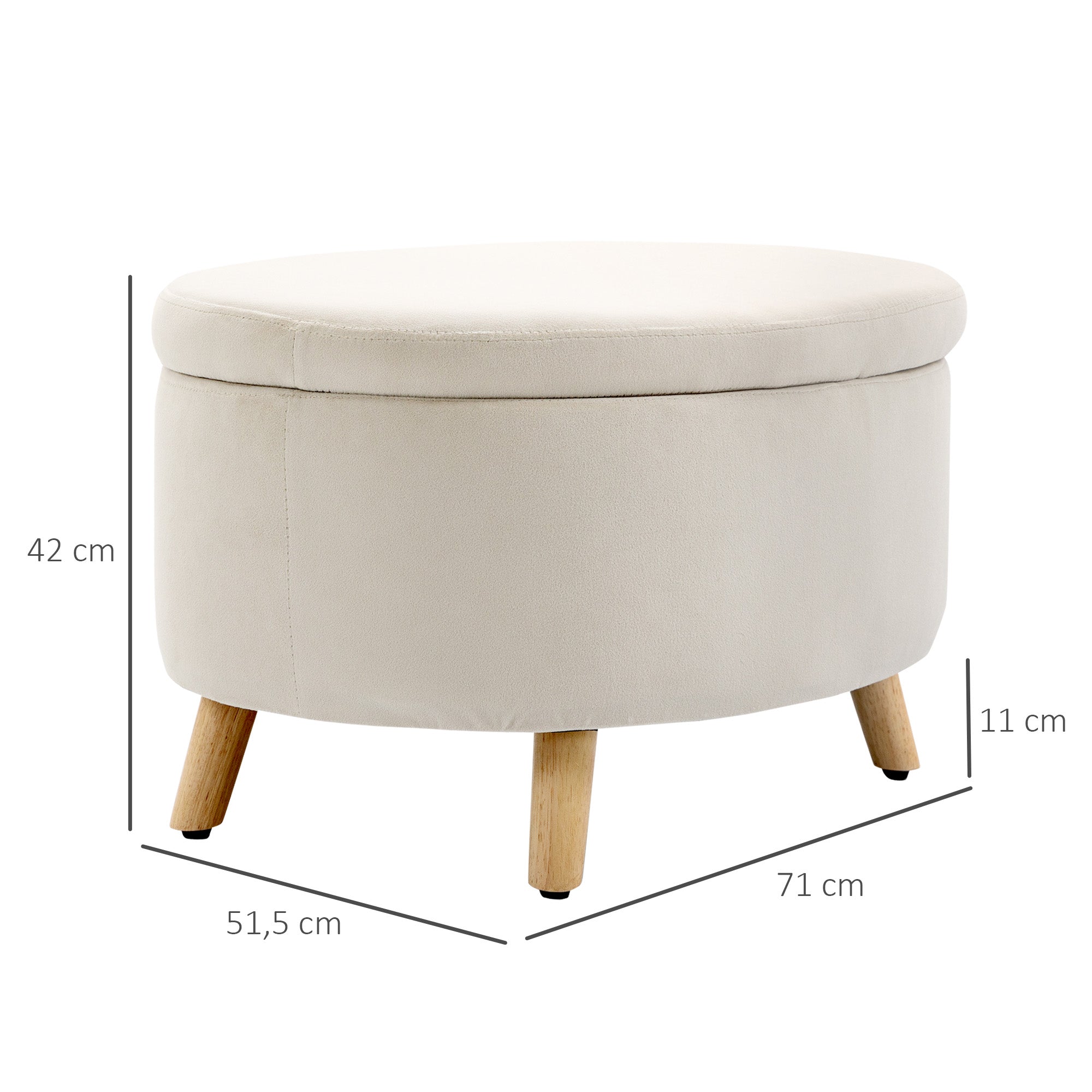 HOMCOM Sitzbank mit Stauraum, Hocker, ovale Form, Samtoptik, bis 120 kg, 71 x 51,5 x 42 cm, Beige
