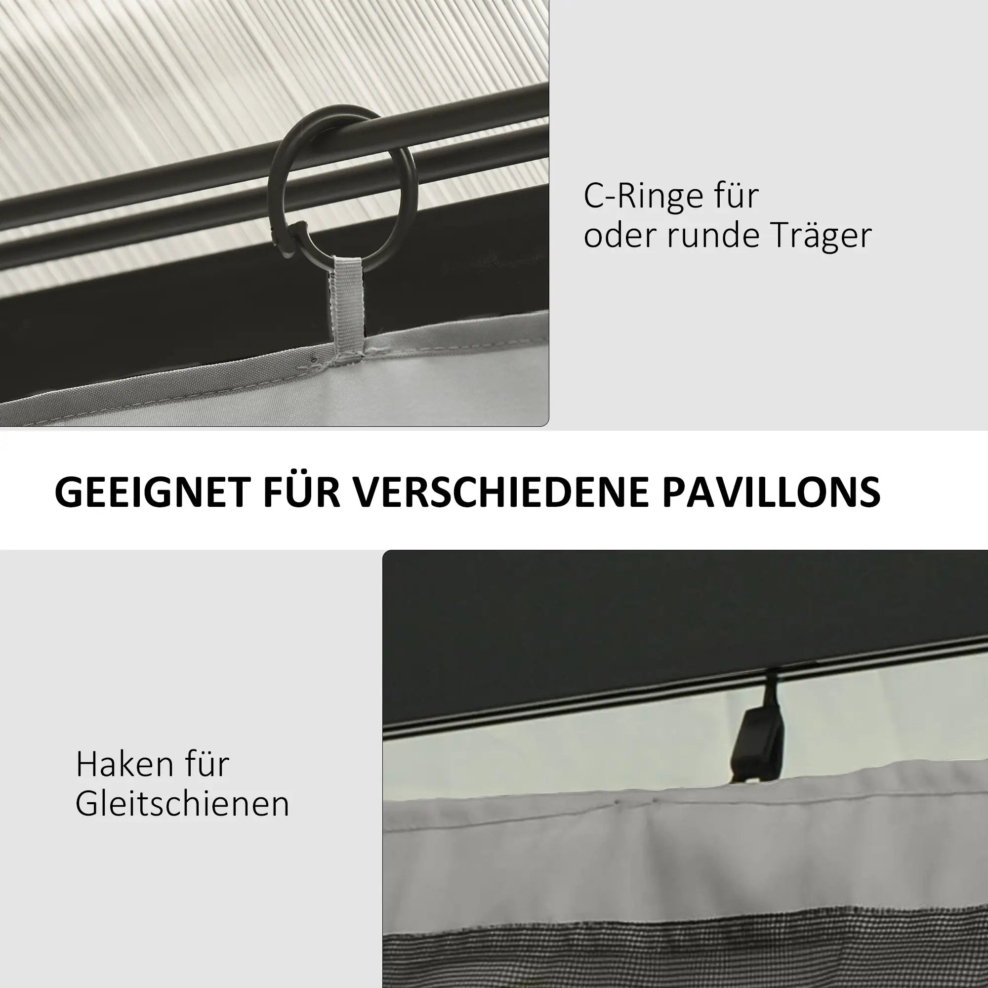 4 Seitenteile 3x3 m für Pavillon, hellgrau, mit Haken