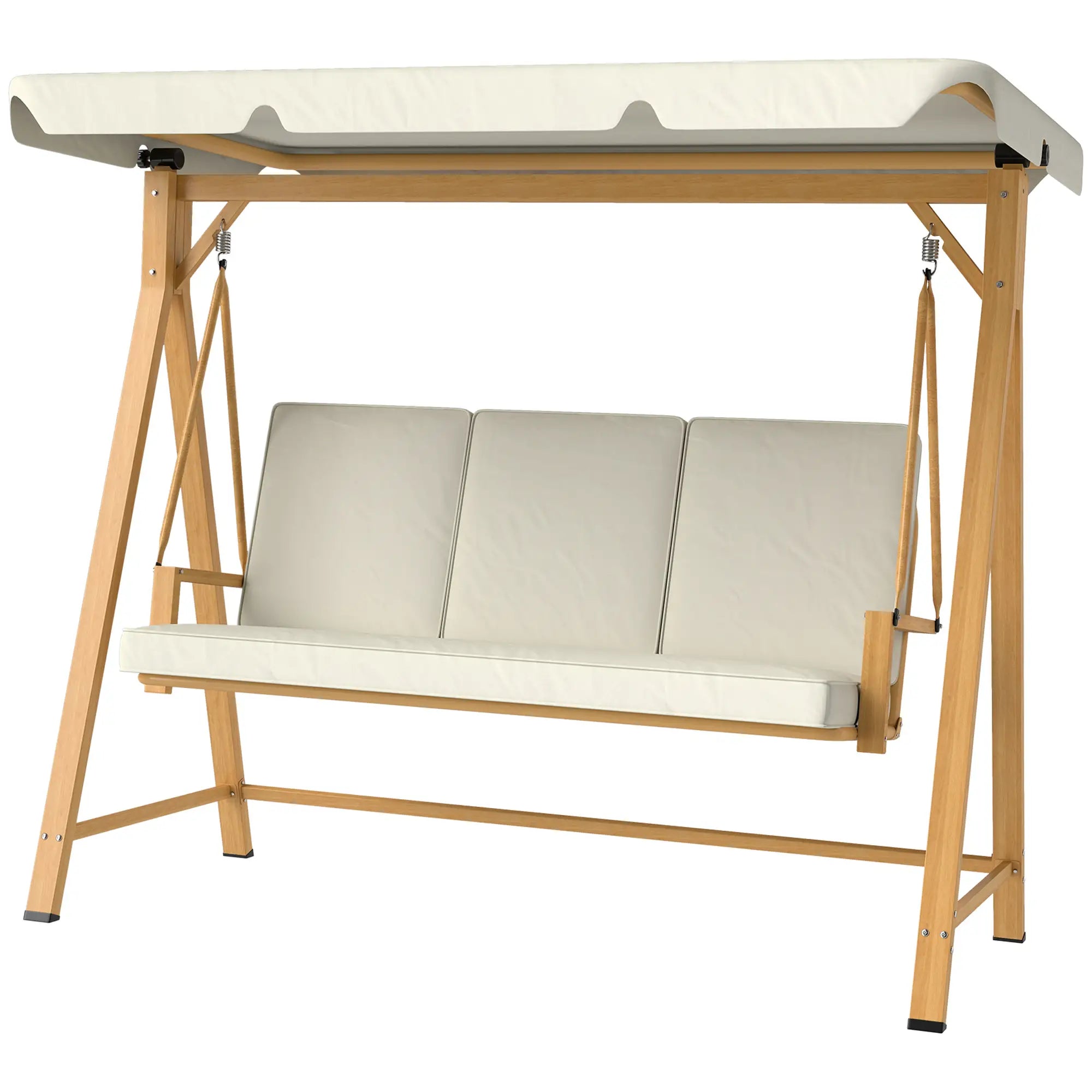 Outsunny Hollywoodschaukel mit verstellbarem Sonnendach Sitzauflage, 3-Sitzer bis 330kg 198 x 120 x 170cm, Beige