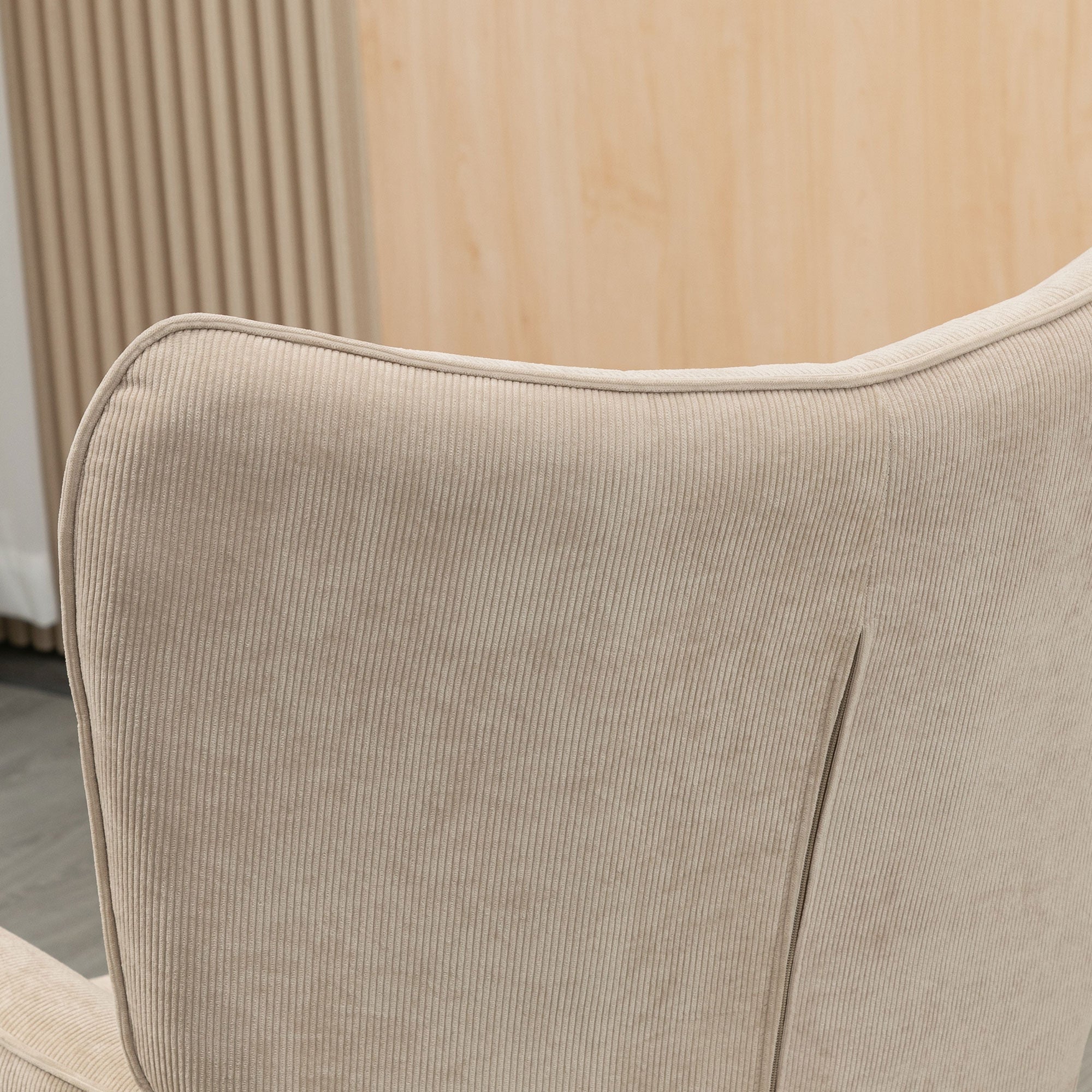 HOMCOM Akzentsessel mit Hocker, Relaxsessel in Cord-Optik, Armlehnstuhl mit Holzbeinen, für Wohnzimmer, Beige