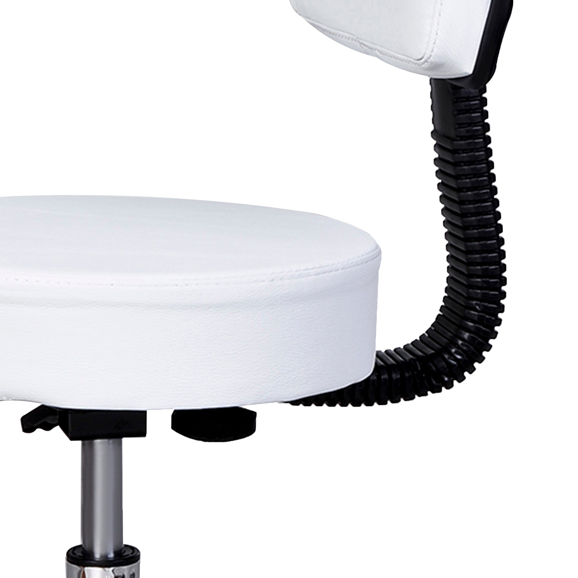 HOMCOM Rollhocker Höhenverstellbarer Arbeitshocker mit Lehne, Drehbarer Salon Hocker für Massage Büro Kunstleder Weiß Ø35 x 72-84 cm
