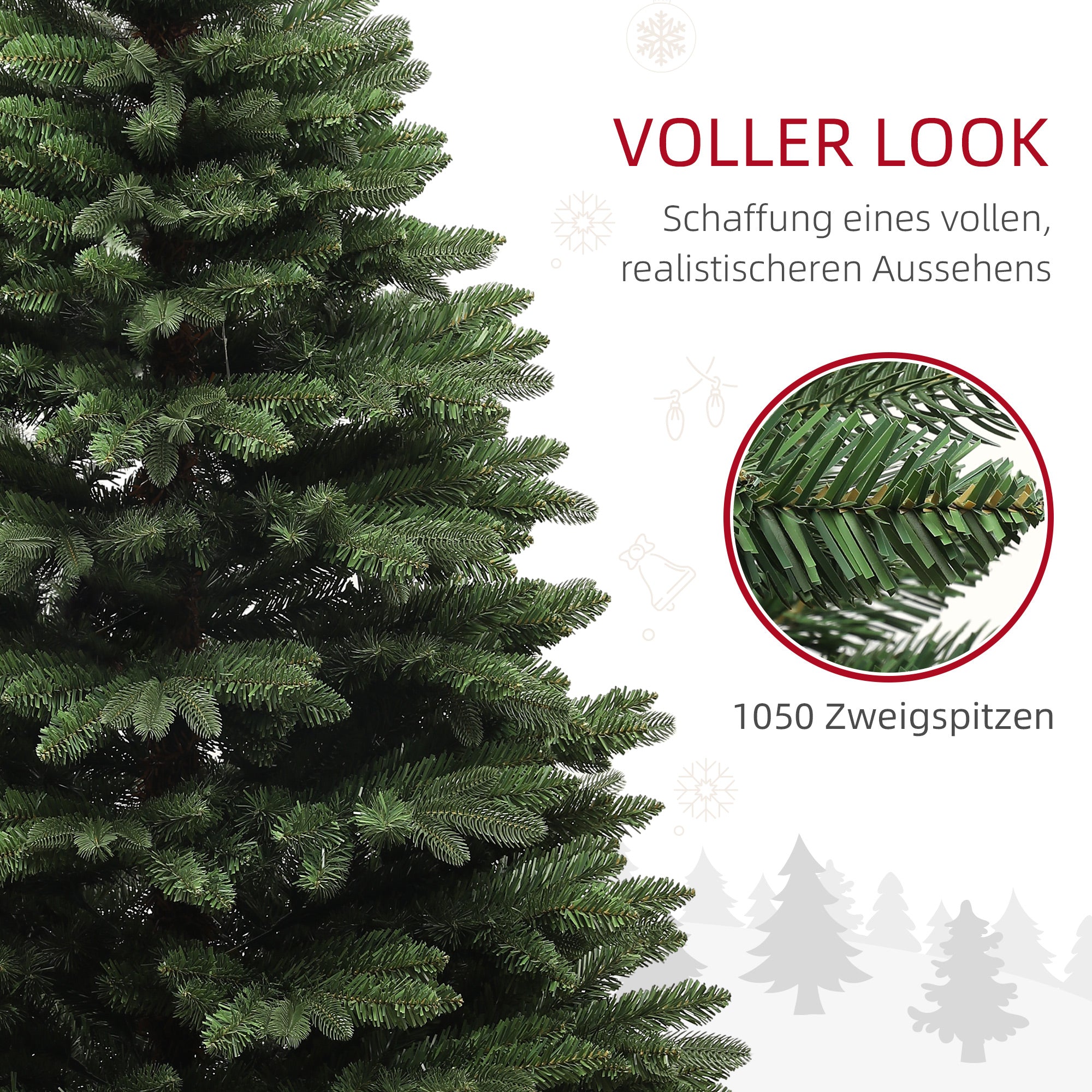 HOMCOM Weihnachtsbaum, Kunsttanne, 1,8 m hoch, flammhemmend, stabile Metallbasis, Grün