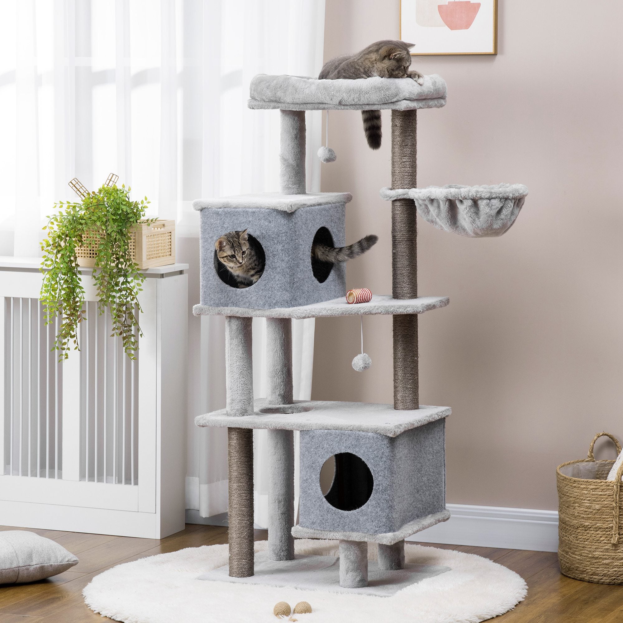 PawHut Kratzbaum Katzenhöhlen Plattformen Spielball Kratzstämme