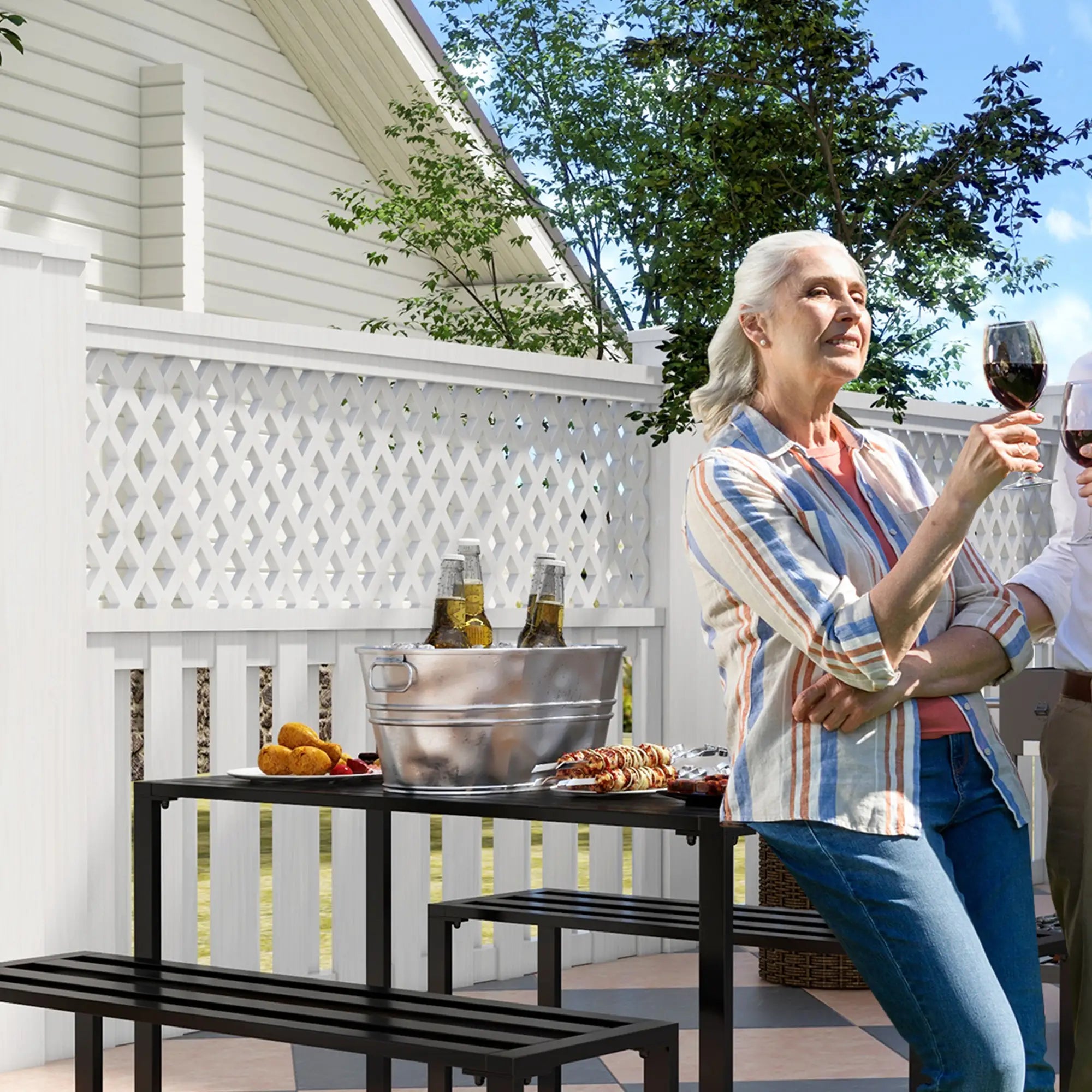 Outsunny Gartenmöbelset 3-tlg. mit Tisch & 2 Bänken Outdoor