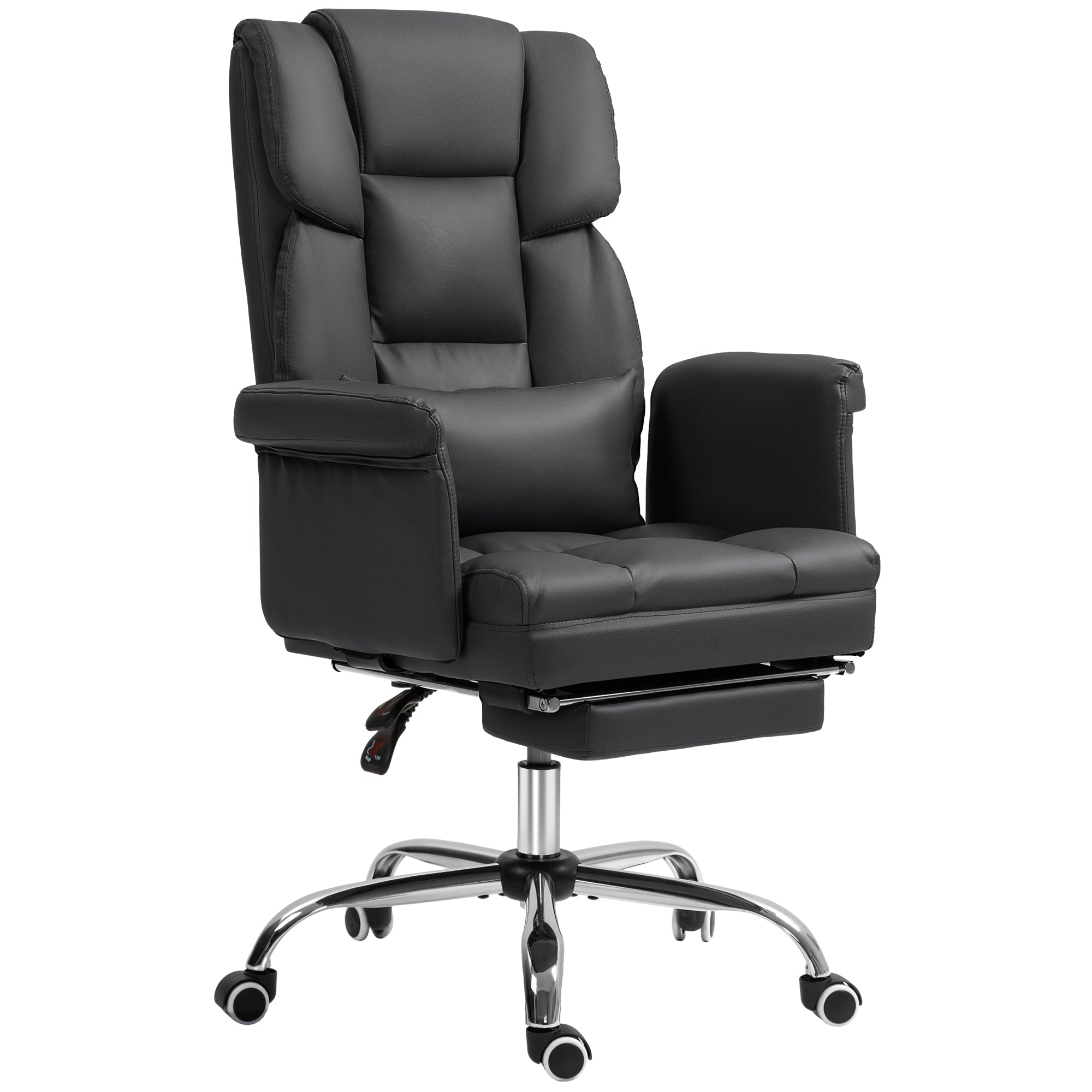 HOMCOM Ergonomischer Bürostuhl, höhenverstellbar 48-56 cm, neigbare Rückenlehne, Fußstütze, Schwarz