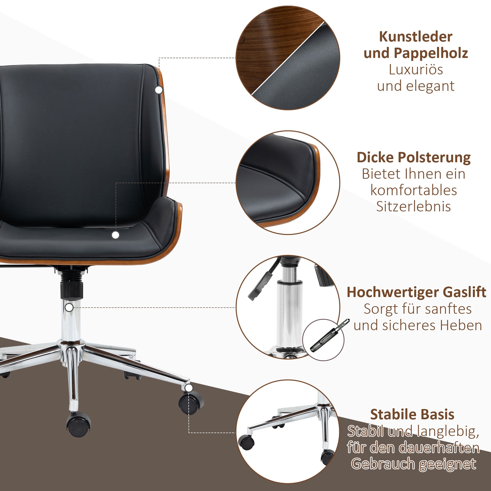 Vinsetto Schreibtischstuhl Computerstuhl, Wippfunktion, höhenverstellbar, Schwarz + Silber