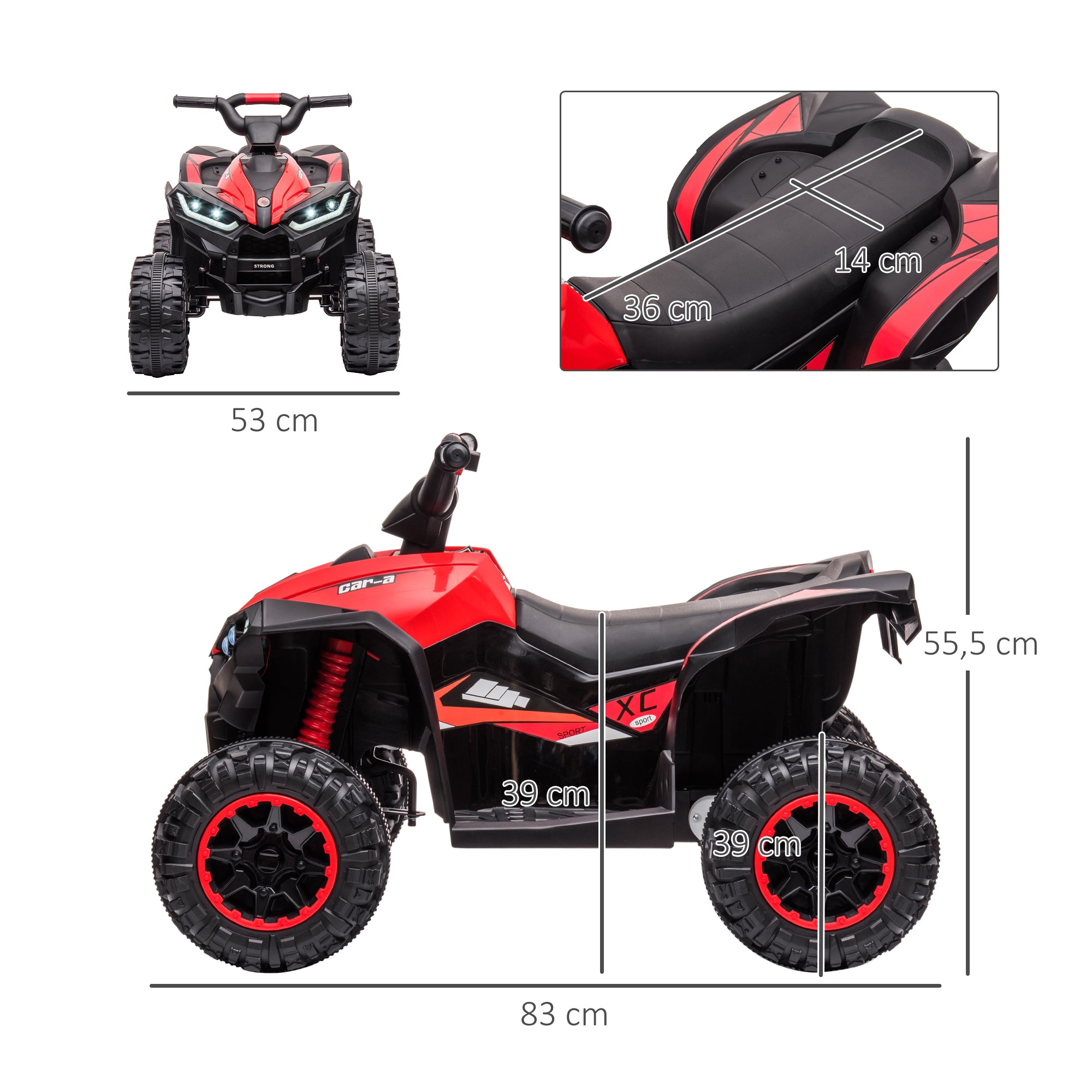 HOMCOM Elektro-Kinderquad, LED-Scheinwerfer, MP3-Player, Stoßdämpfer, ergonomischer Sitz, Rot+Schwarz
