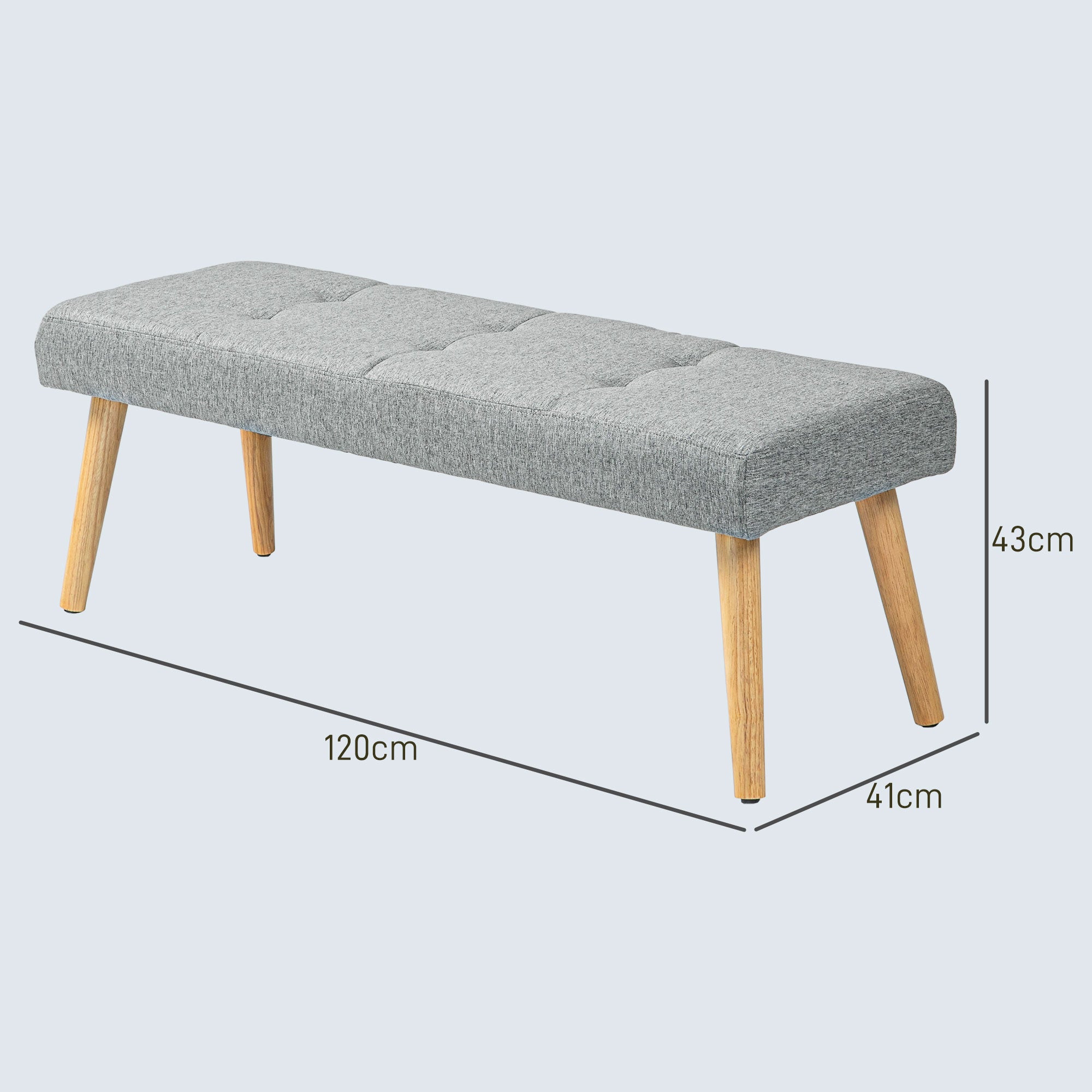 HOMCOM Polsterbank, Leinenoptik, Massivholzbeine, bis 120 kg, 120x41x43 cm, Grau