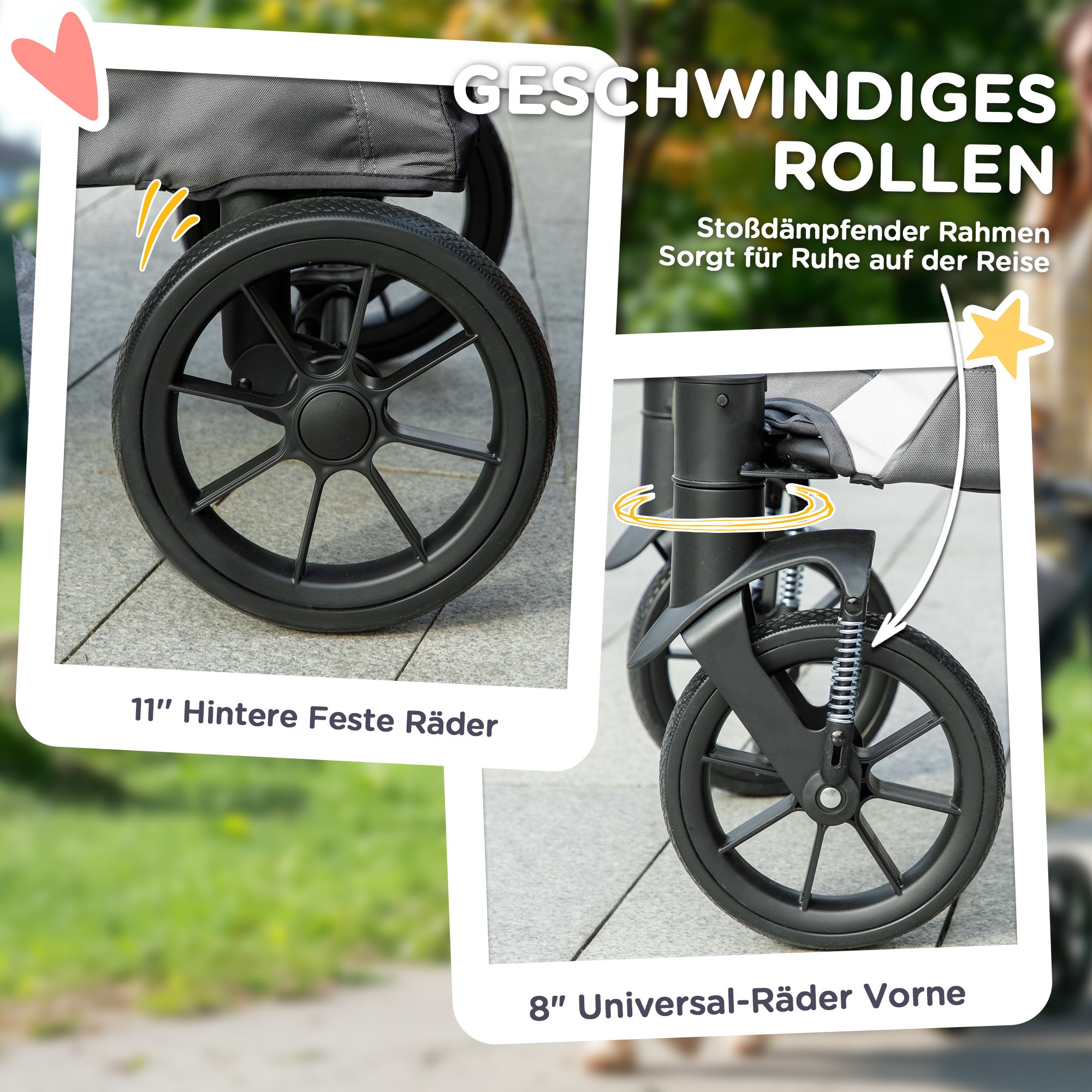 PawHut Hundewagen, Faltbarer Hundebuggy für große Hunde, Haustierwagen mit 4 Rädern, Sicherheitsleinen, Bremsen, Dunkelgrau
