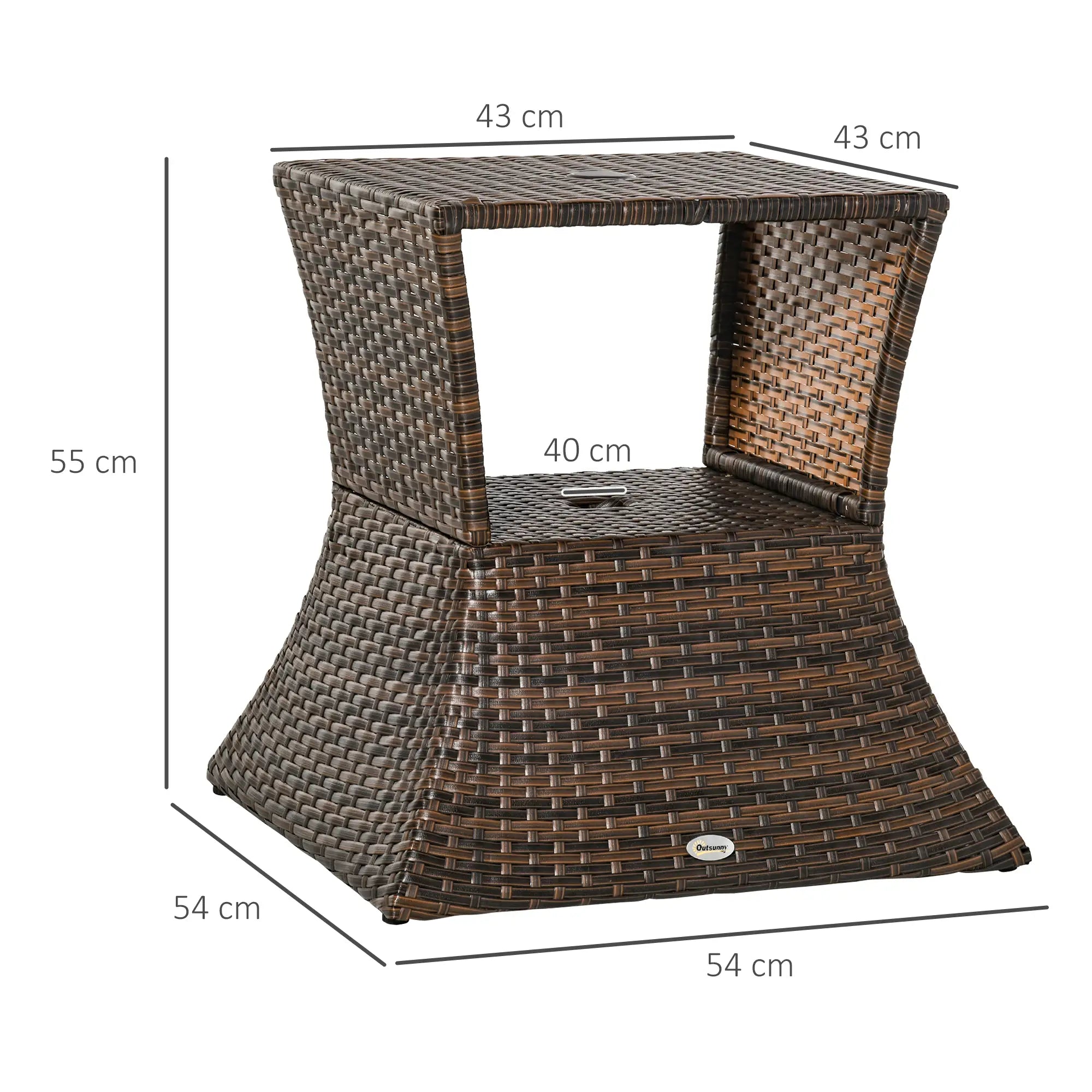 Outsunny Gartentisch Beistelltisch mit Schirmständer Polyrattan Braun