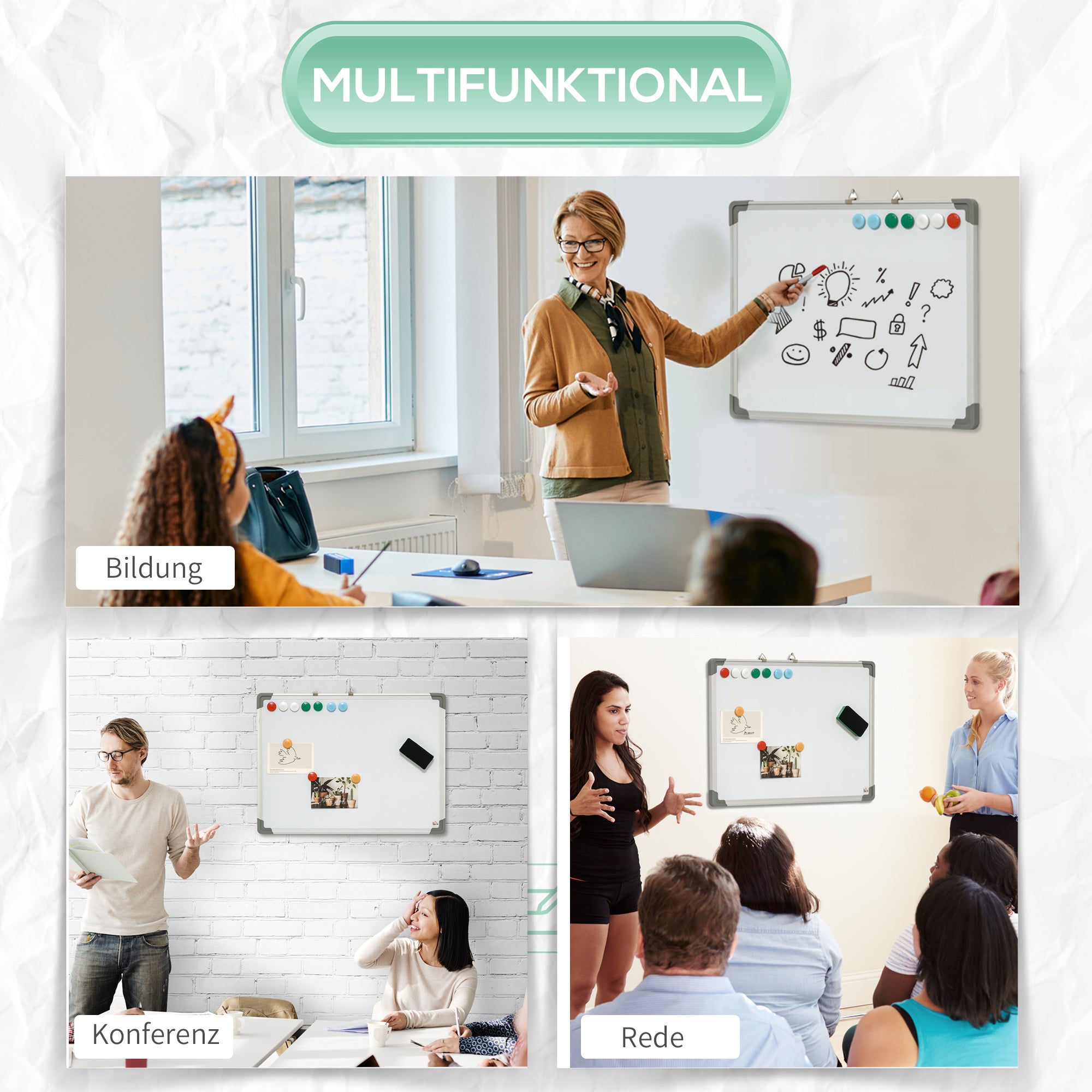 HOMCOM Whiteboard Magnettafel, leicht abwischbar, mit 4 Markern, 10 Magneten, 1 Radierer, 60 x 1,8 x 45cm