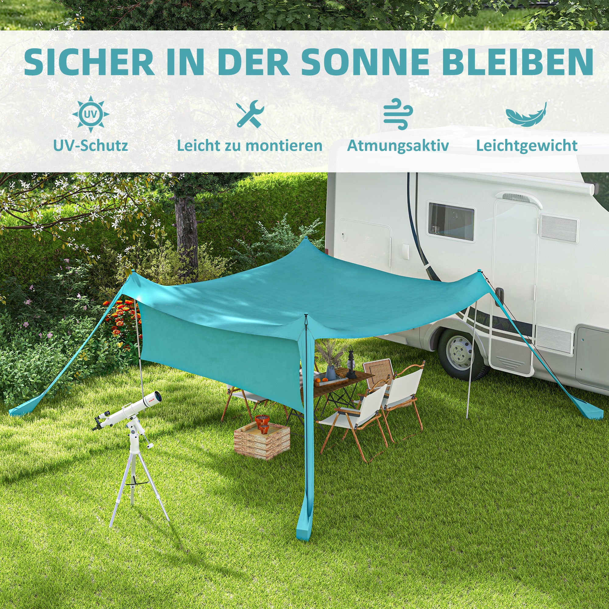Outsunny Sonnensegel, wasserdicht, anpassbar, leicht, faltbar, Stahlstützen, 3x3x2m, Himmelblau
