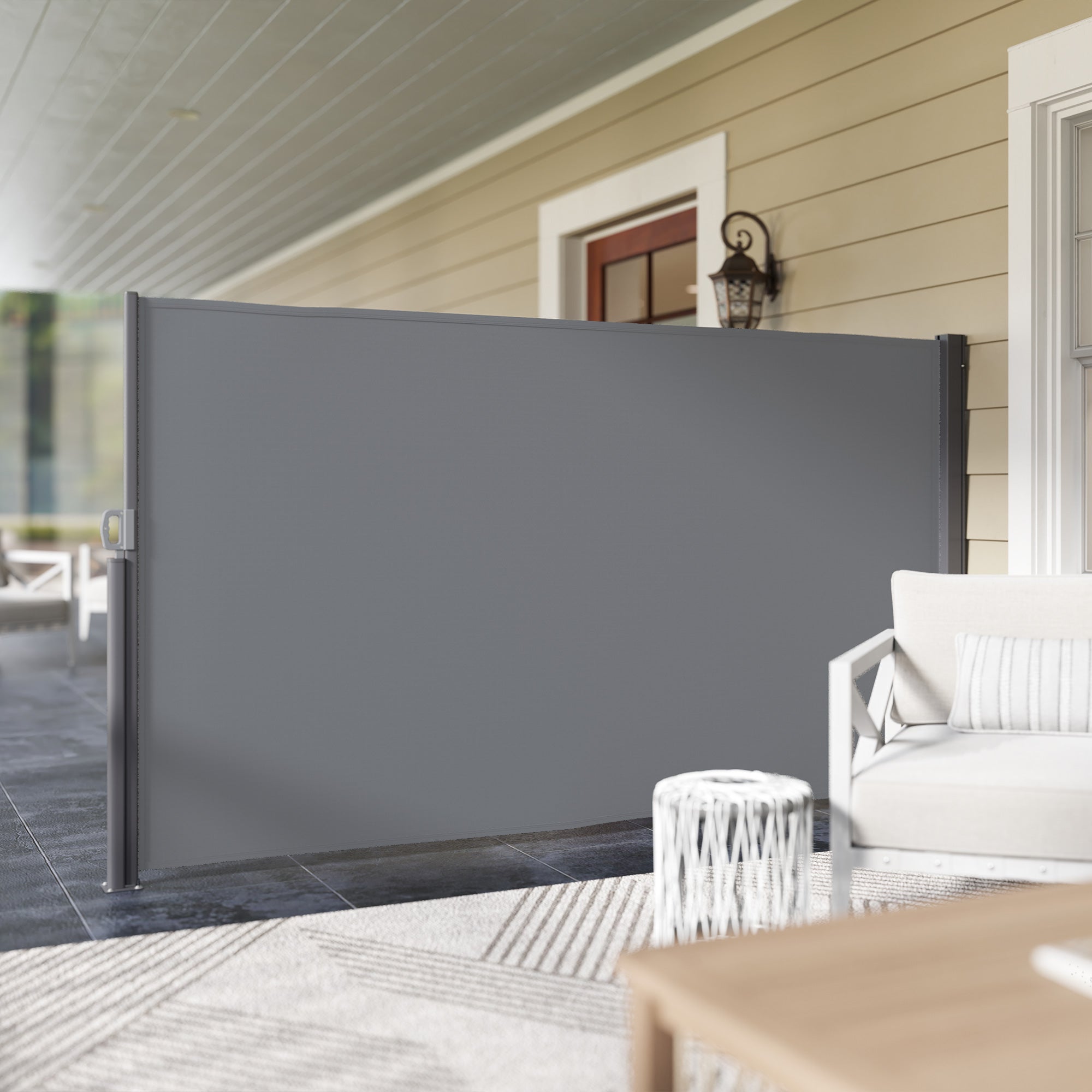 Outsunny Seitenmarkise ausziehbar blickdicht Sichtschutz mit Wandhalterung  Beschichtung 300x180cm Dunkelgrau