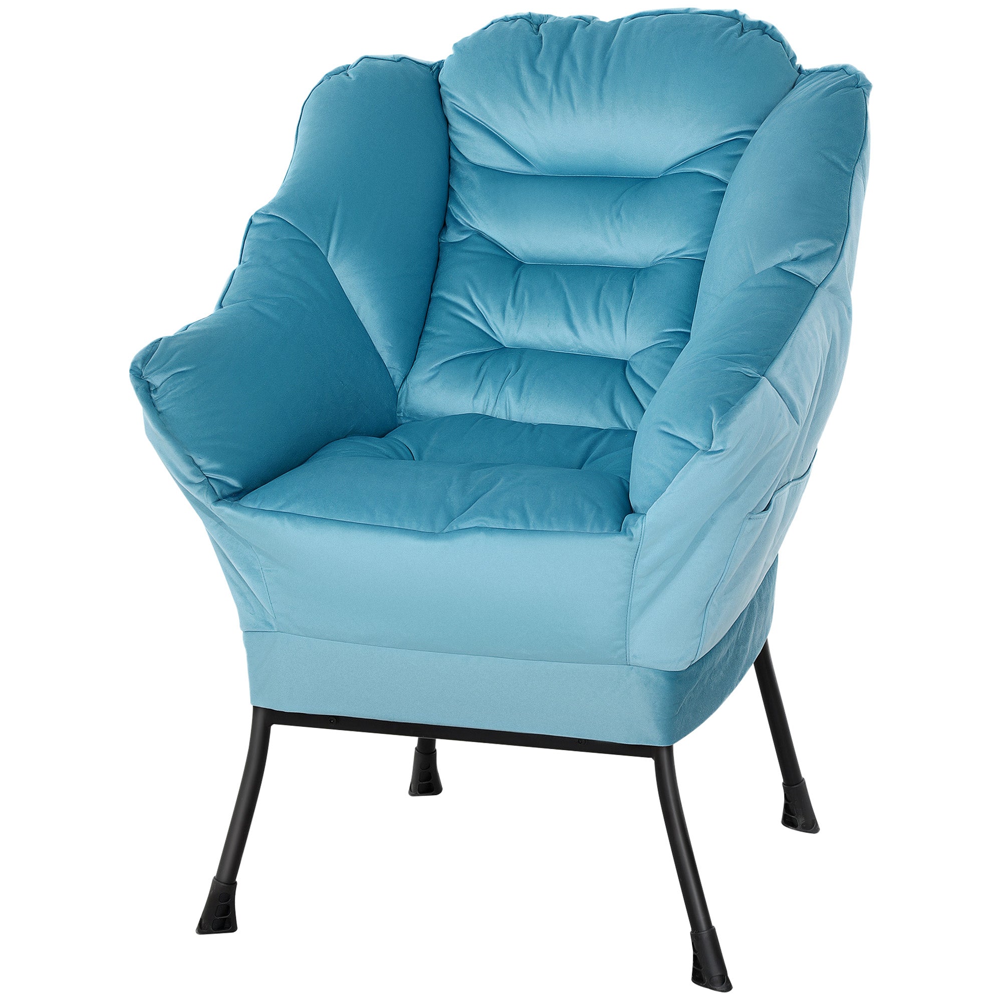 HOMCOM Moderner Akzentstuhl, Polsterstuhl mit Stahlbeinen und Seitentaschen, für Wohnzimmer, Schlafzimmer, Blau