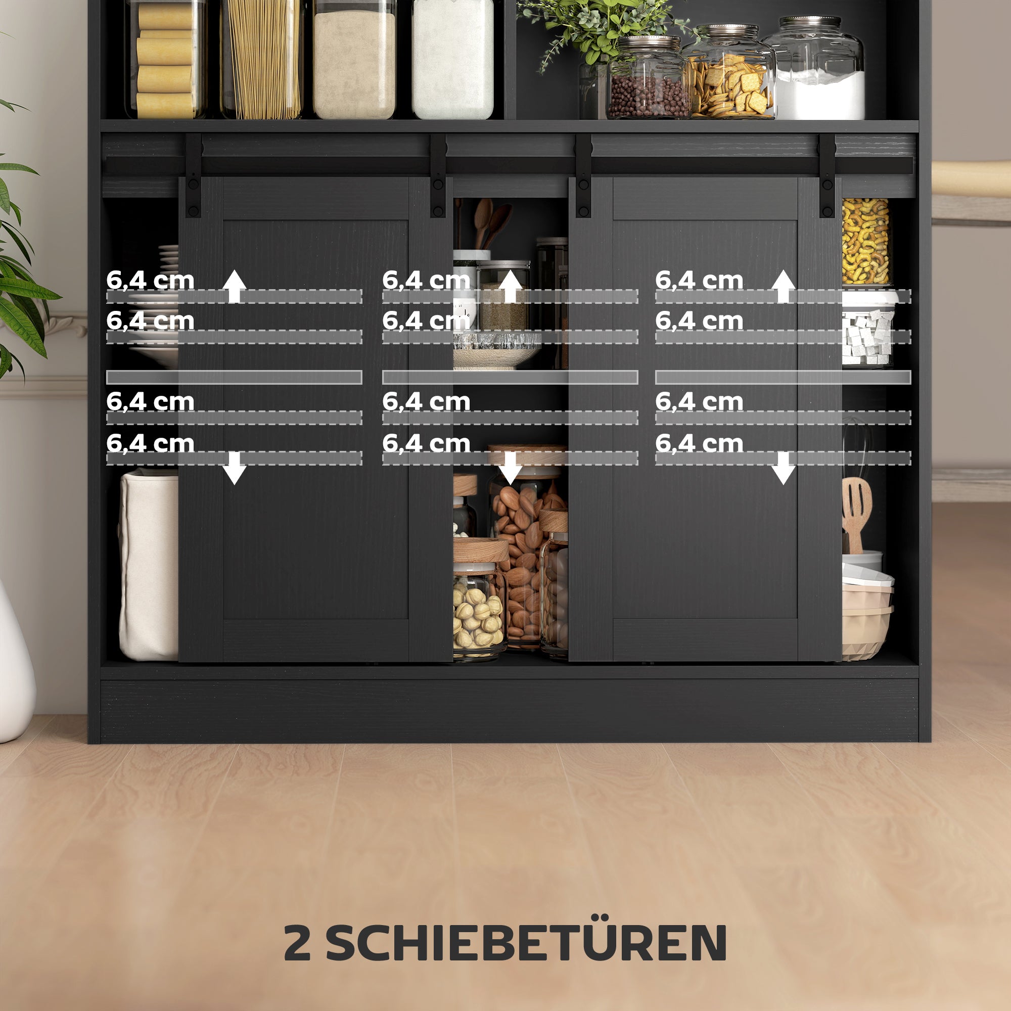 HOMCOM Ausziehbarer Bartisch, zu L-Form umwandelbar, viel Stauraum, 3 verstellbare Regale, Spanplatte, MDF, Schwarz