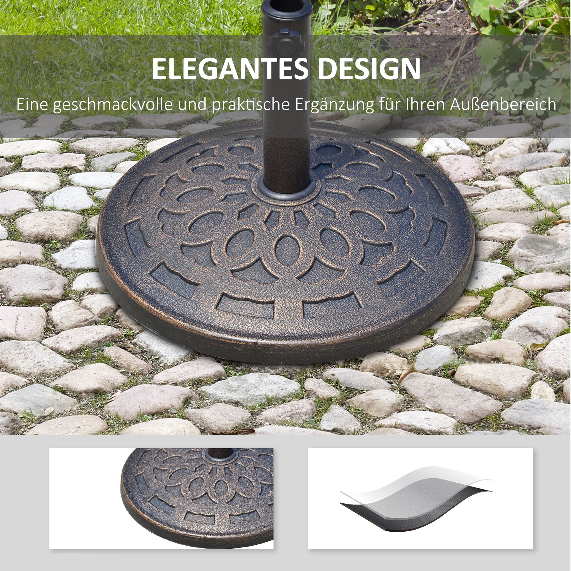Outsunny Sonnenschirmständer aus Harz 14kg Schirmständer Griffe, Rund Schirmhalter, Schirmgewicht für Sonnenschirm 38mm/48mm Rohrdurchmesser, für Balkon, Terasse, Garten, Bronze