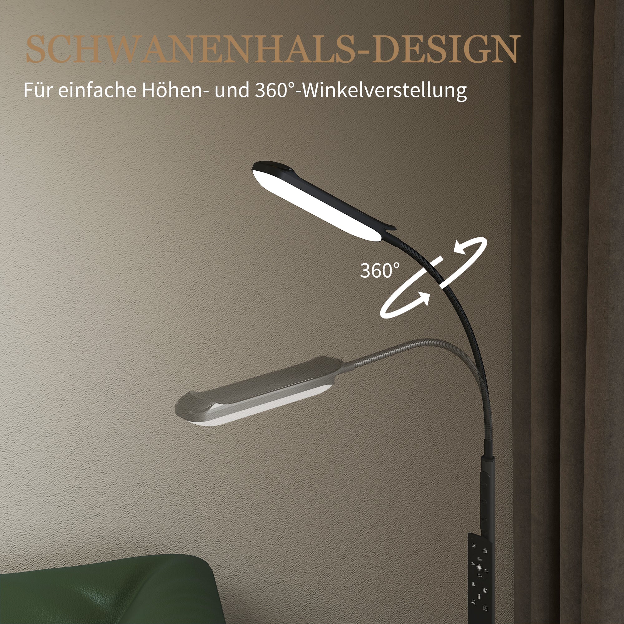 HOMCOM LED-Stehlampe, 5 Modi, Speicherfunktion, verstellbare Helligkeit, Stahl, Schwarz
