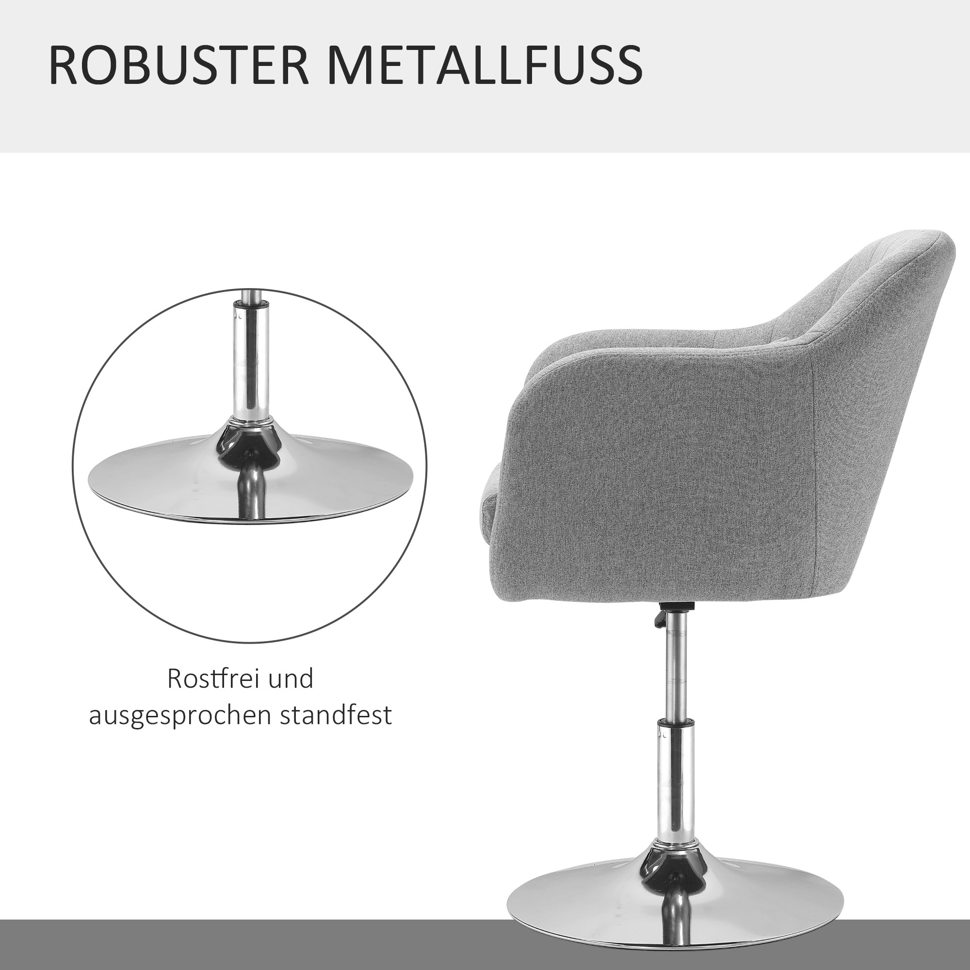 HOMCOM Arbeitshocker Drehhocker bis 136 kg, höhenverstellbar, leinenartiges Polyester, Stahl, Grau, 60 x 60 x 79-91 cm