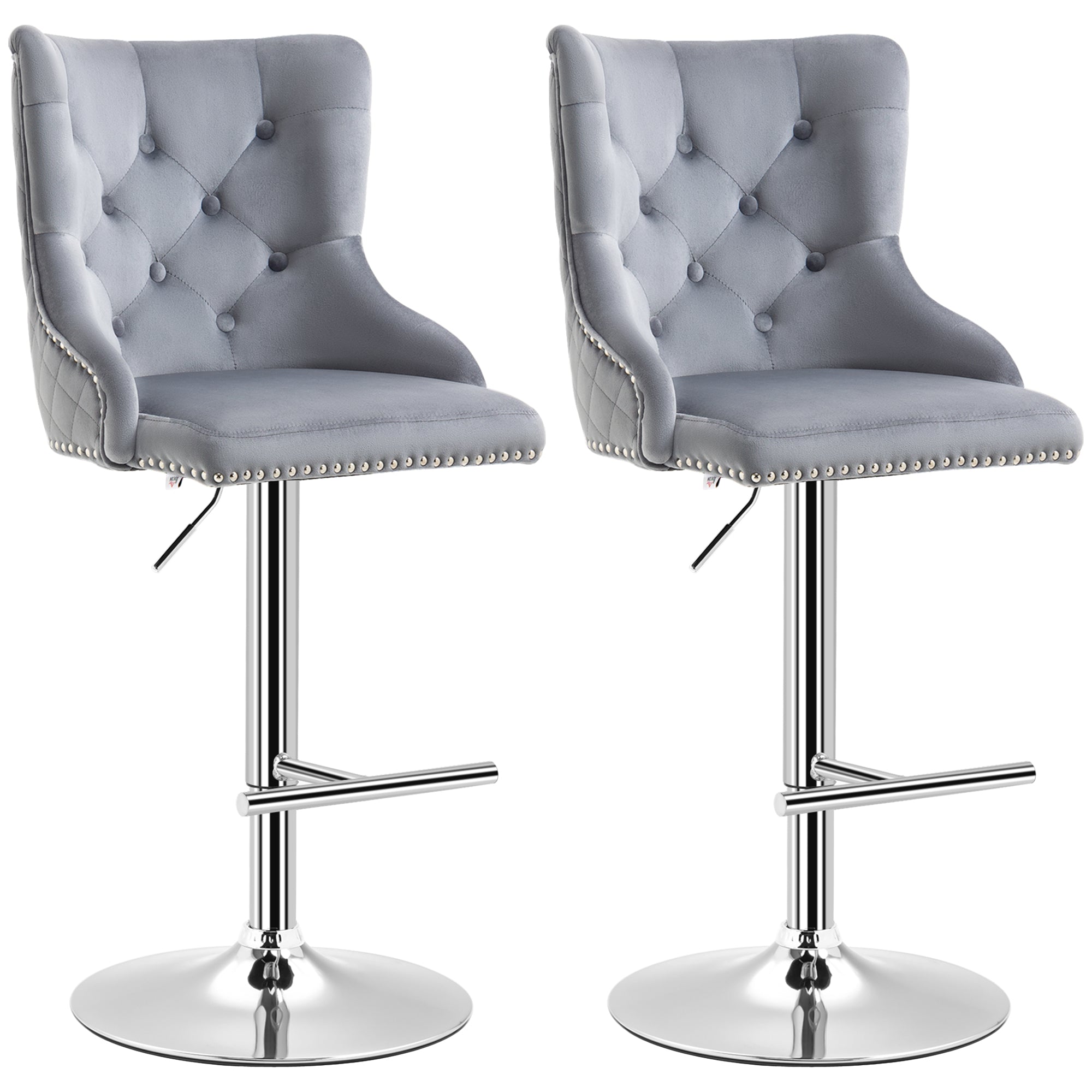HOMCOM Barhocker 2er-Set höhenverstellbar drehbar Tufting