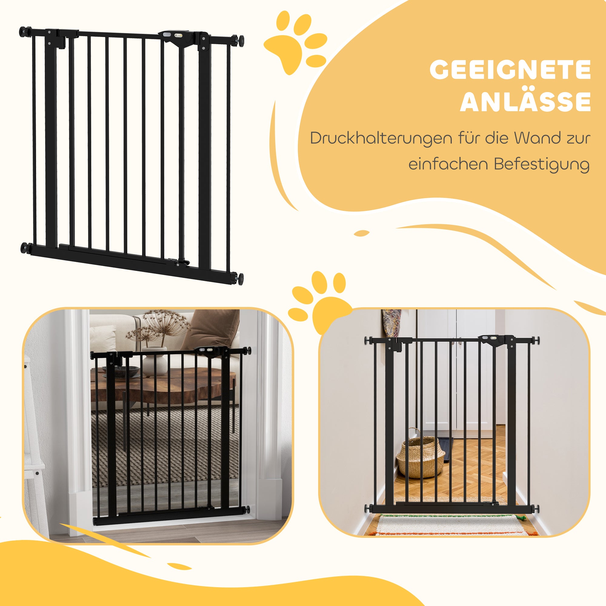 PawHut Türschutzgitter für Hunde, Absperrgitter, Schutzgitter für Haustiere, Metall, Kunststoff, 74-80 cm, Schwarz
