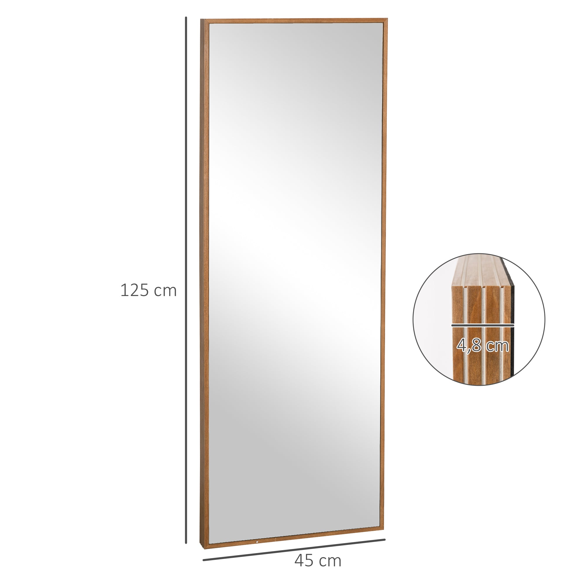 HOMCOM Wandspiegel, hoch, Kiefernholzrahmen, 45L x 125H x 4,8T cm