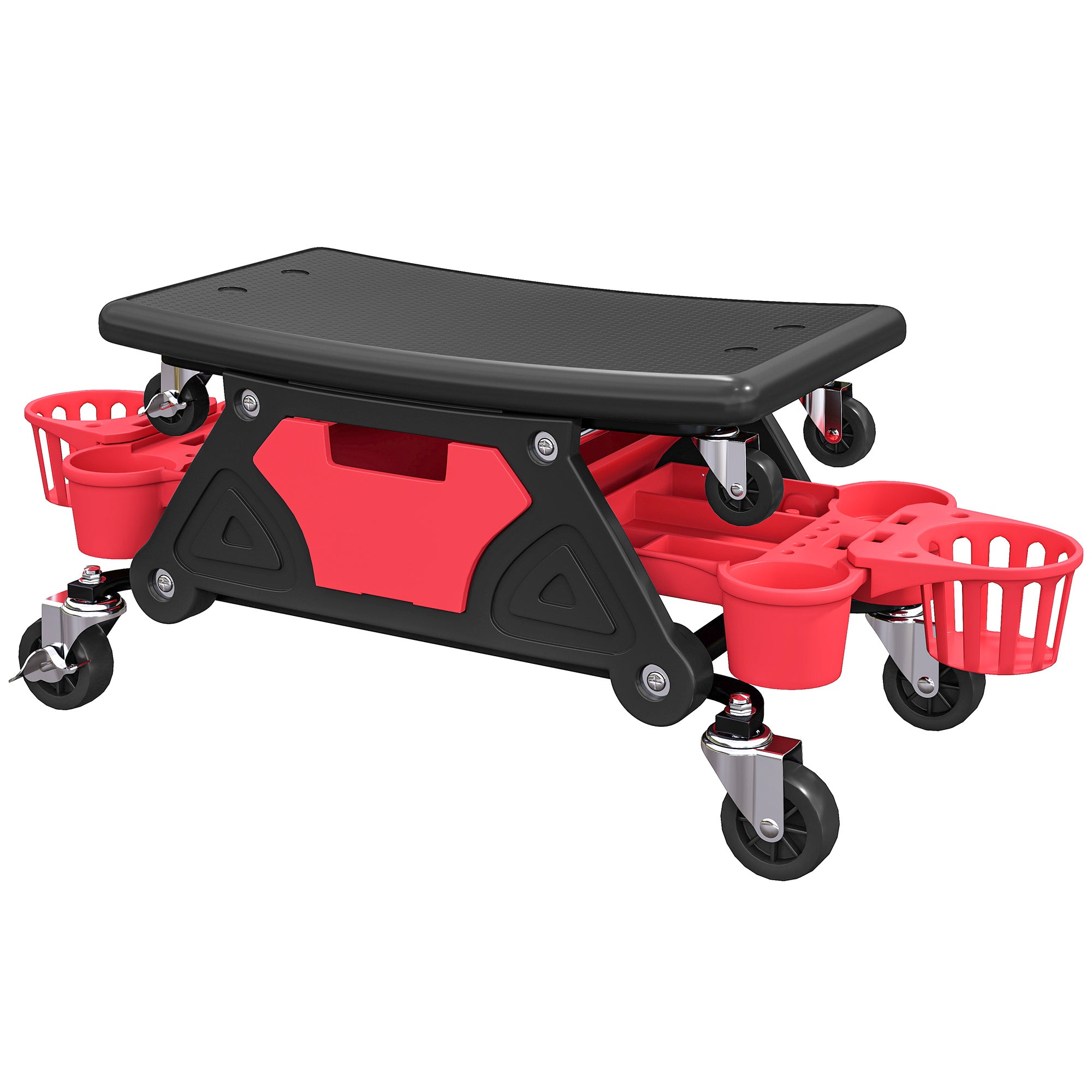 HOMCOM Werkstatthocker mit Rollen abnehmbar Sitz, Ablagefläche, 33cm hoch Rollhocker bis 135 kg belastbar Rot