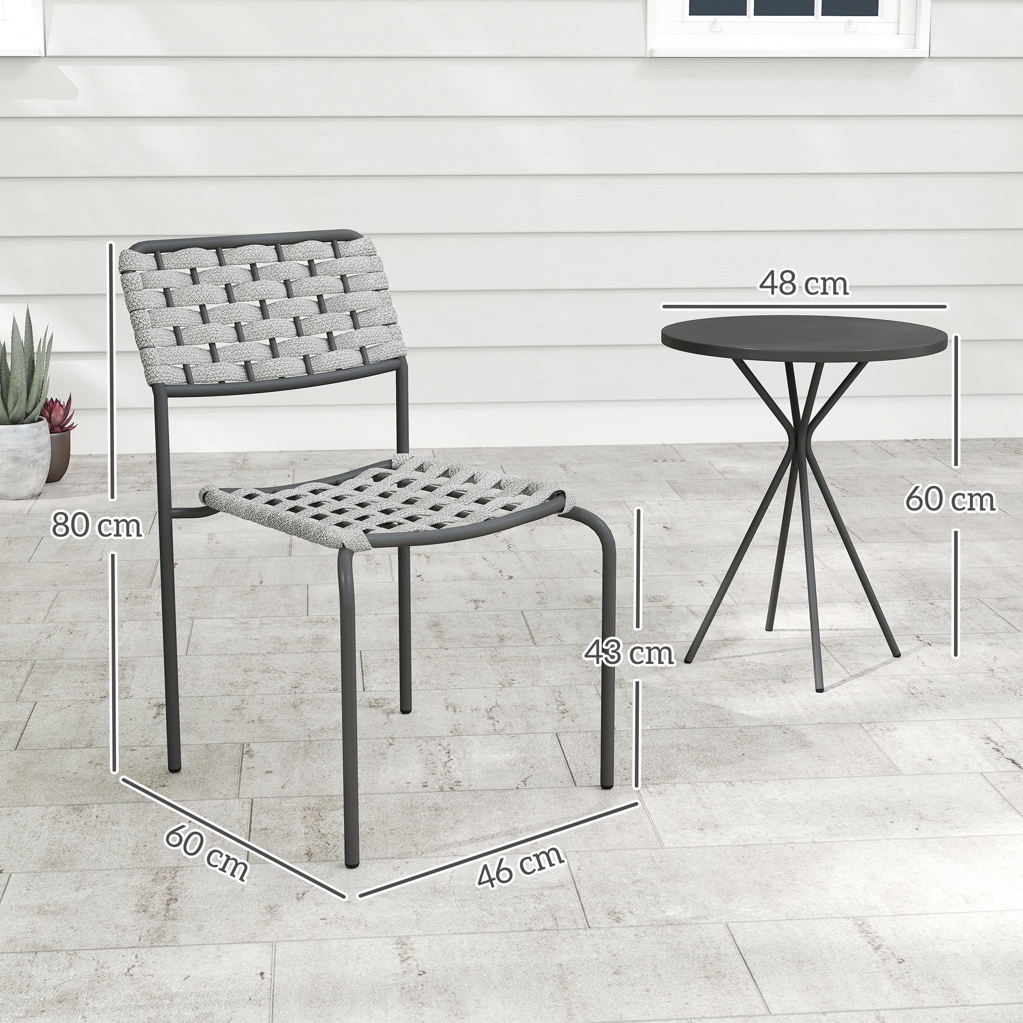 Outsunny Polyrattan Gartenmöbel Set, Outdoor Lounge Balkonmöbel für 2 Personen, 3-teilig 2 Stühle, Tisch Grau