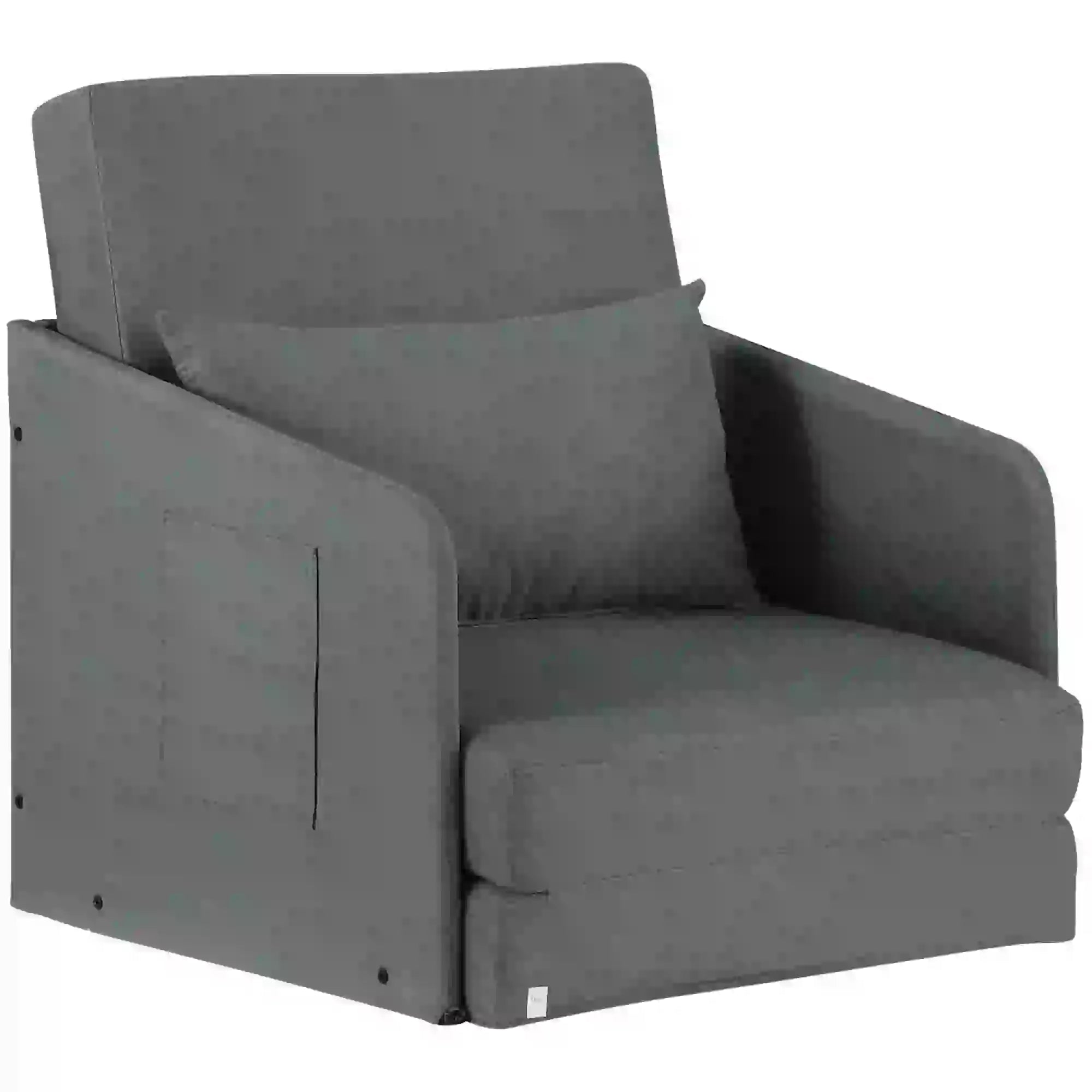 HOMCOM Schlafsofa Sofabett Einzelsofa Waschbarer Bezug 2 Seitentaschen Kissen Metall Grau 70 x 76 x 77 cm