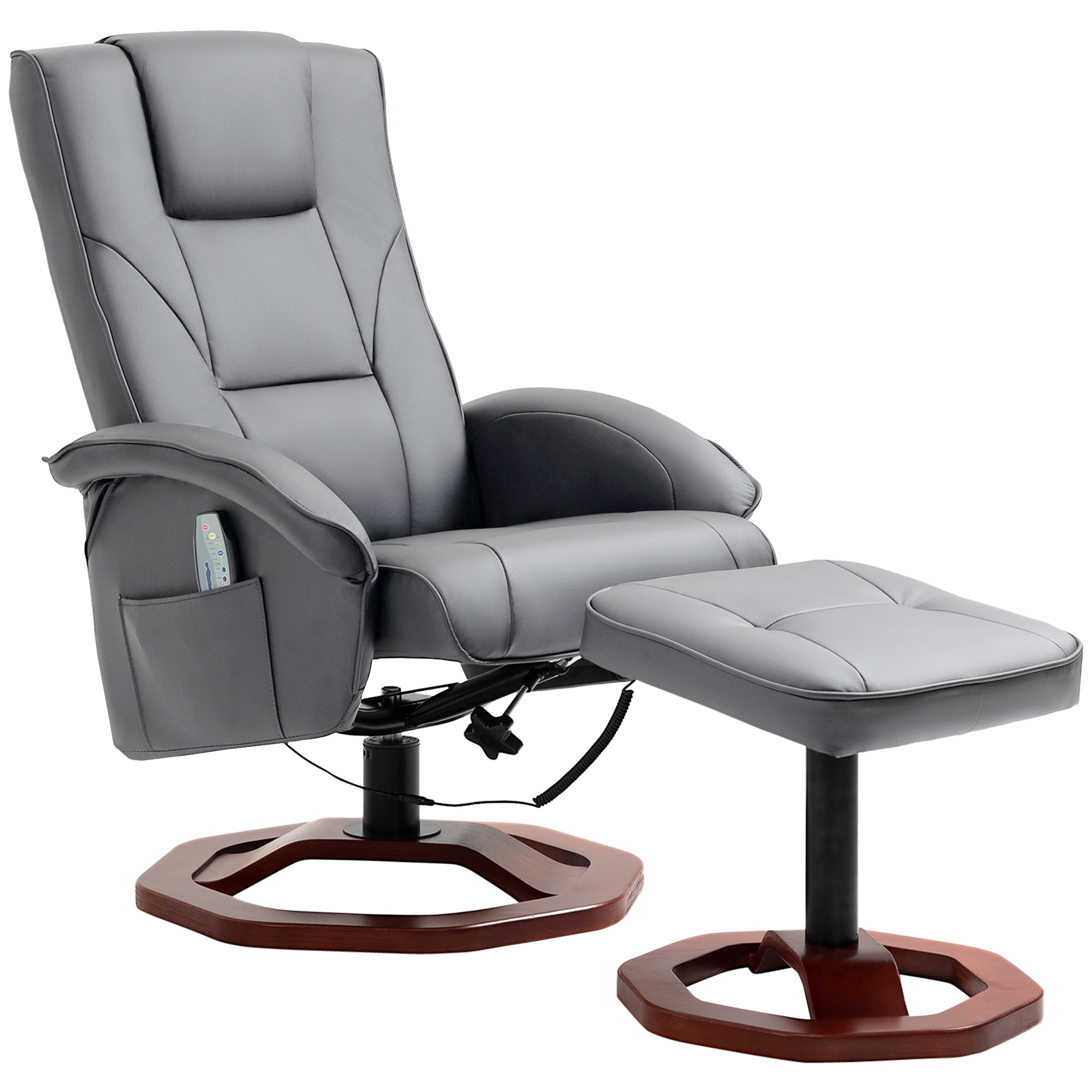 HOMCOM Massagesessel mit Hocker, Liegefunktion, Fernbedienung, drehbar, Lederoptik, bis 150 kg, Dunkelgrau