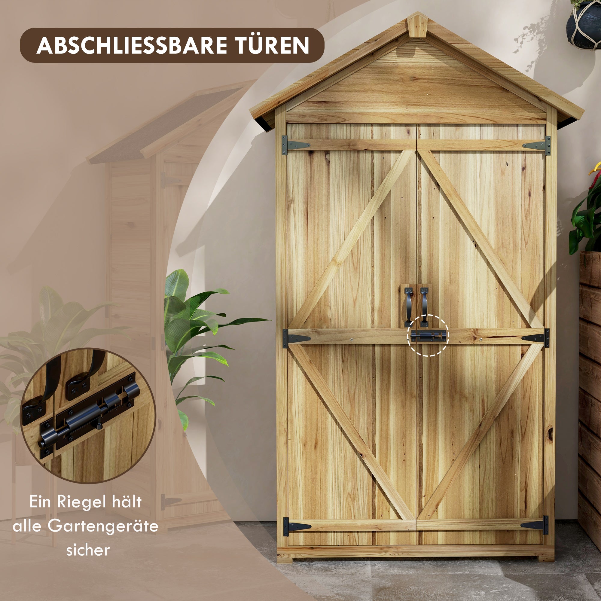 Outsunny Gartenhaus Gartenschuppen Gartenschrank, wetterbeständig, vintage Design, 102 cm x 54 cm x 177 cm, Natur